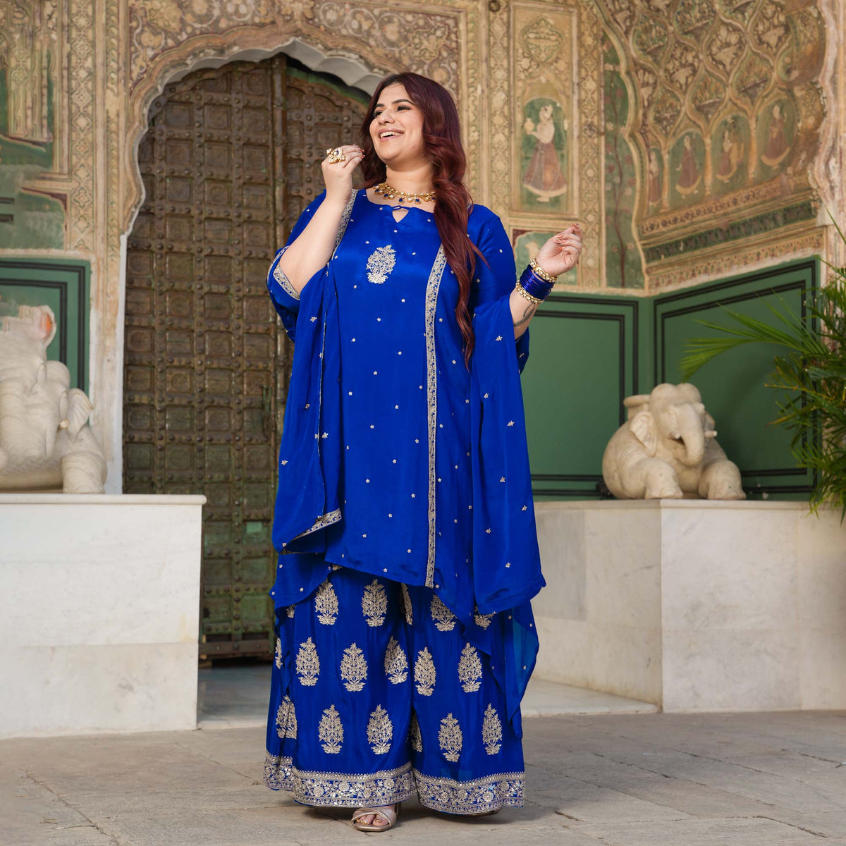 Starry Retreat- Royal Blue Zari & Sequin Embroidered Pure Chinon Suit Set