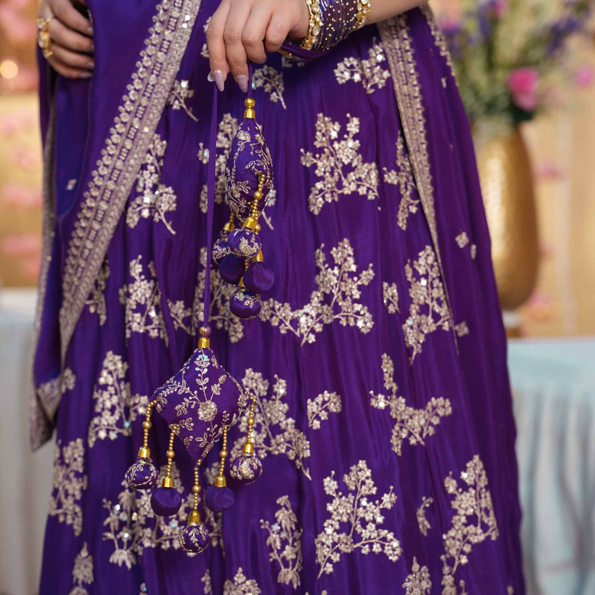 Eden Blooms- Purple Zari & Sequin Embroidered Pure Chinon Lehenga Set