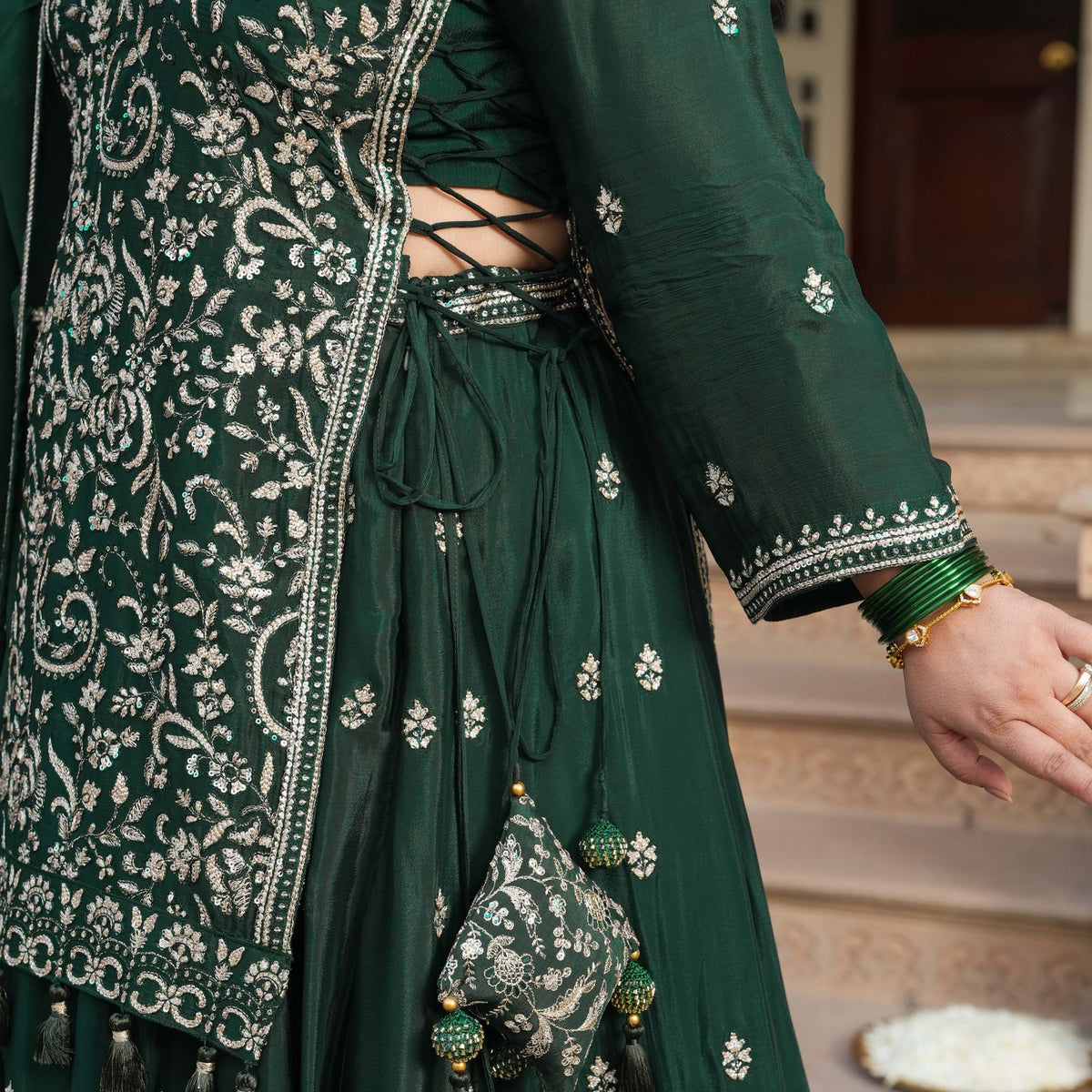 Suryagarh- Rust Thread & Sequin Embroidered Pure Chinon Lehenga Set