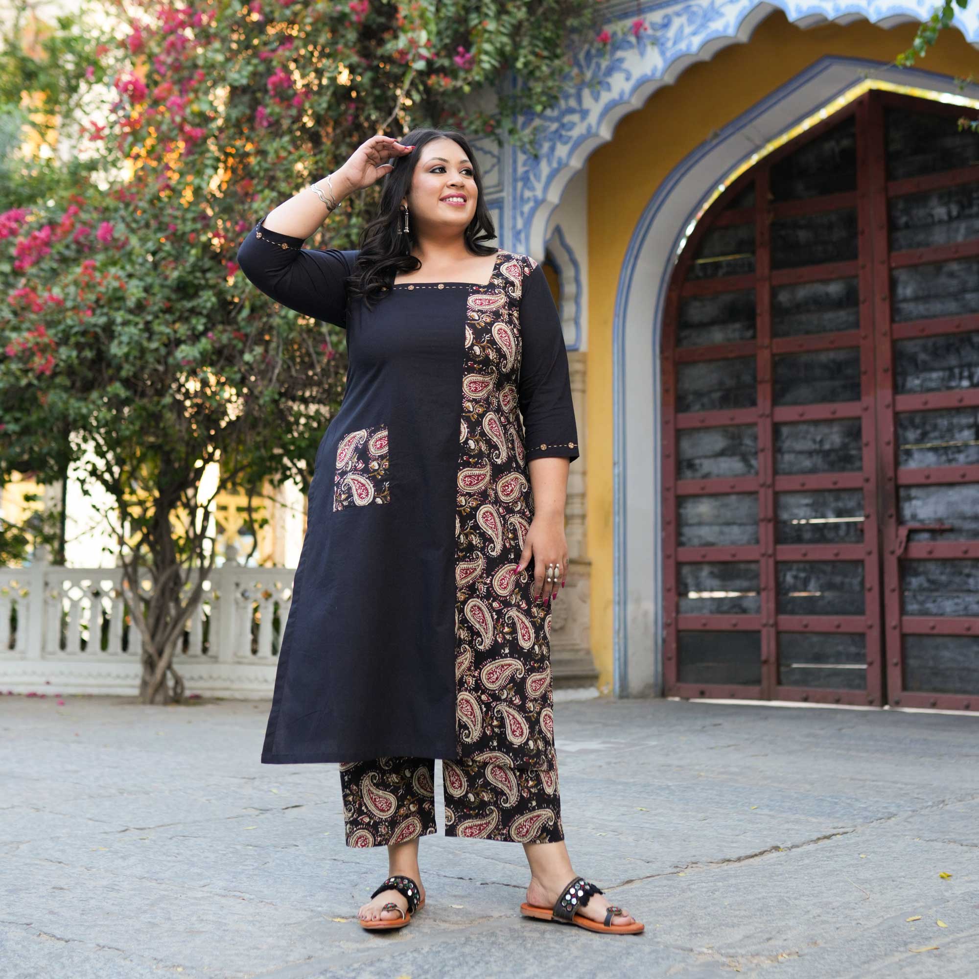 Black Mandala Cotton Kurta Pant Set