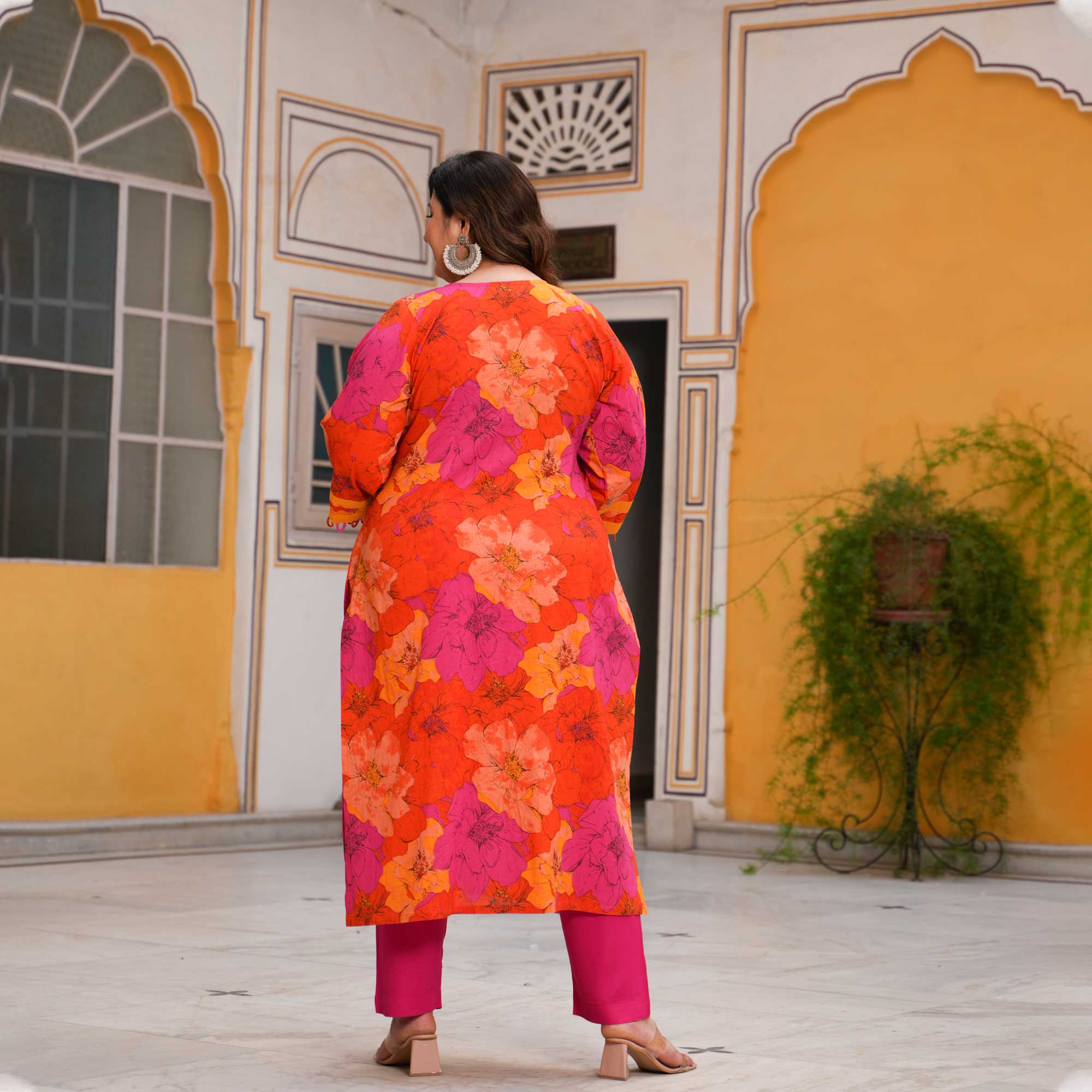 Pink Citrus Delight Floral Cotton Kurta
