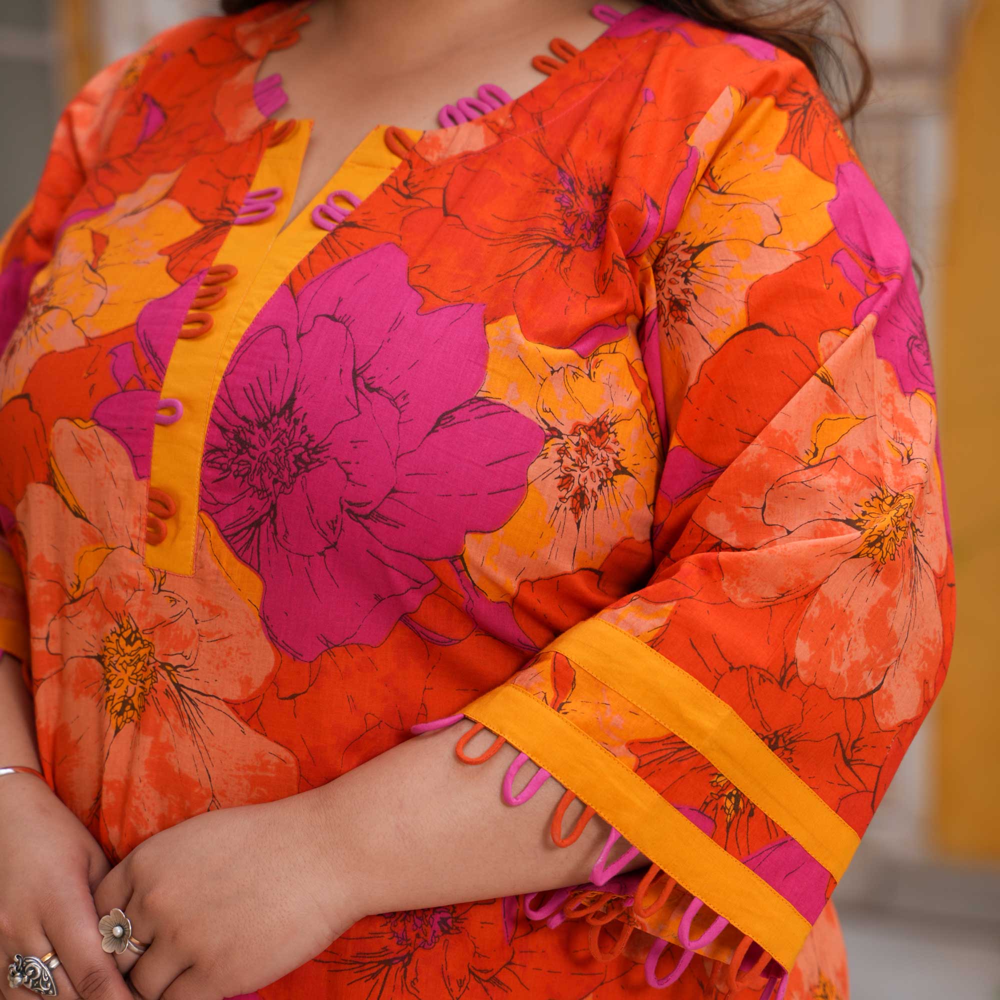 Pink Citrus Delight Floral Cotton Kurta
