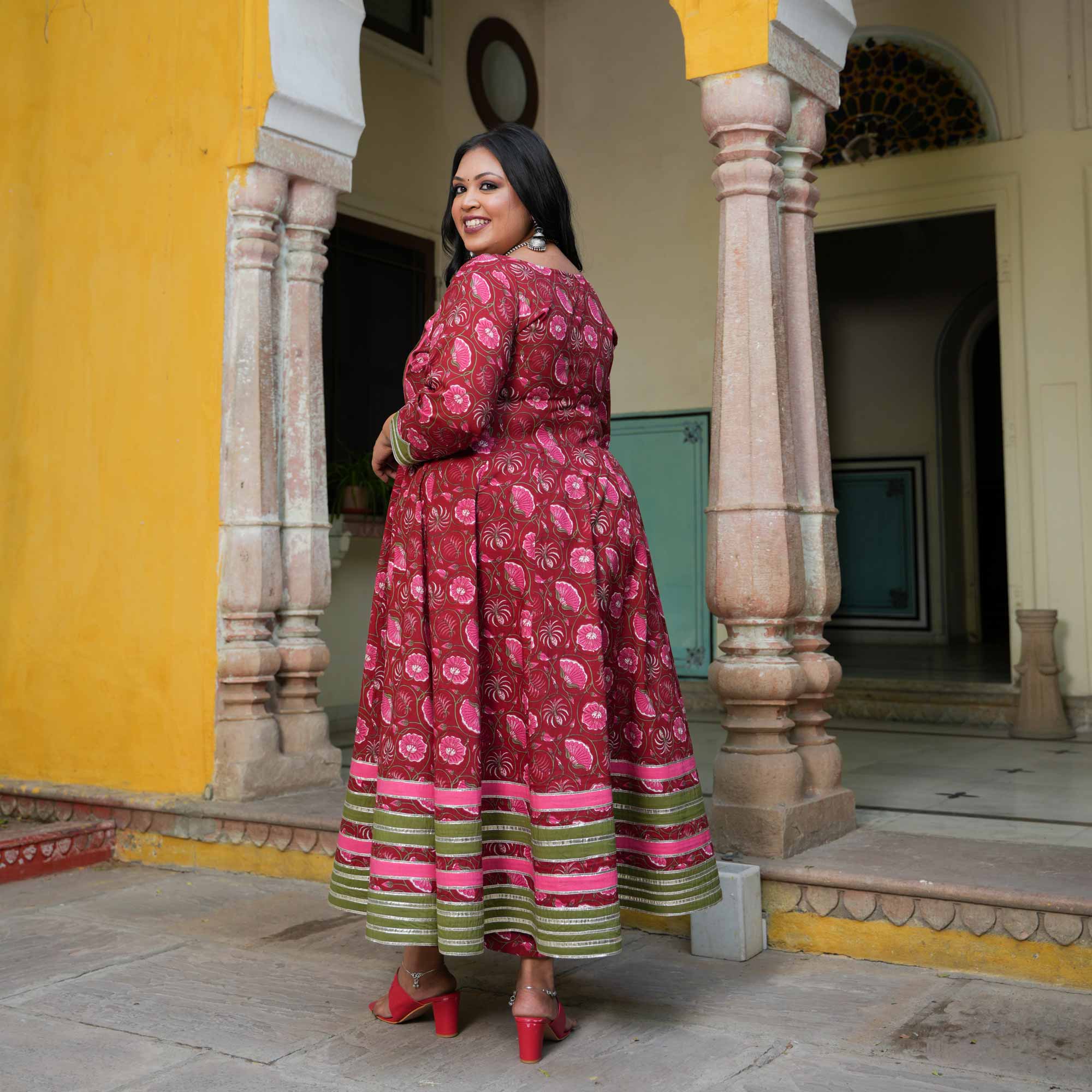 Rosy Charm Floral Cotton Anarkali Set