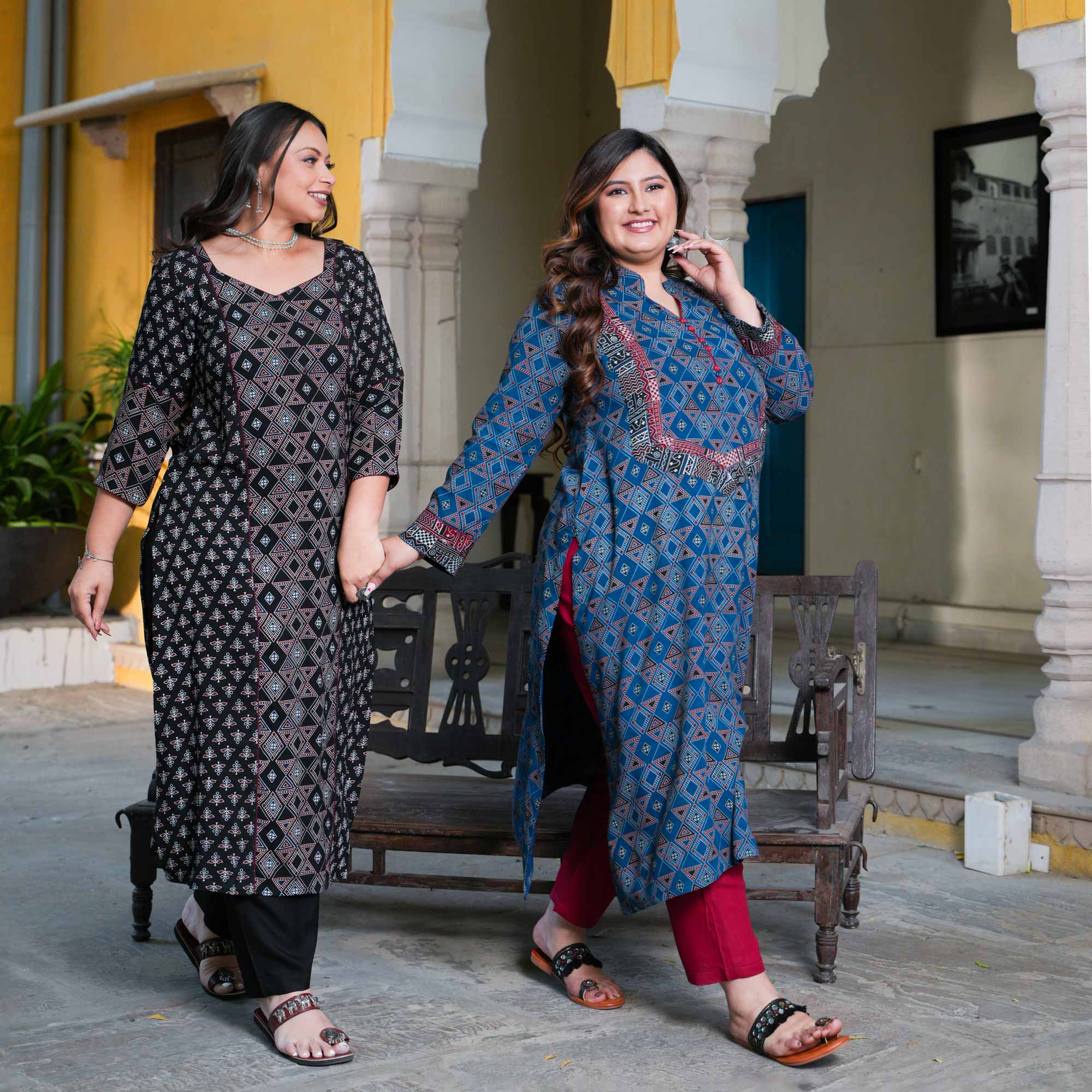 Nilgiri Blue Ajrakh Aline Modal Kurta - Pre Order (Dispatch starts 15 April 24)