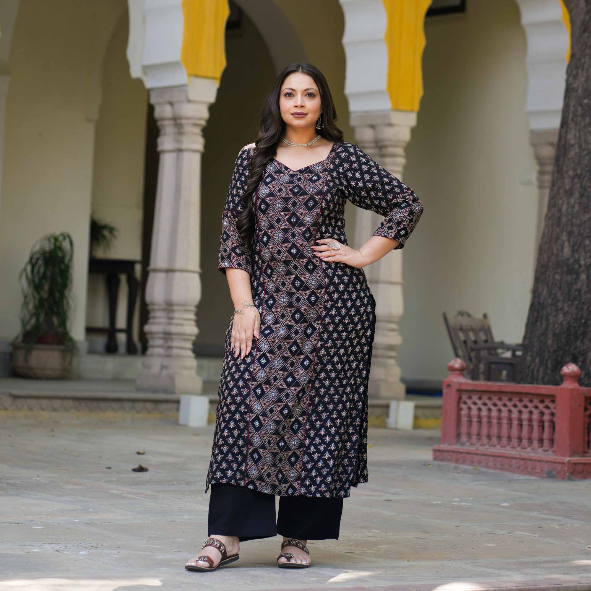 Coal & Brick Ajrakh Aline Modal Kurta