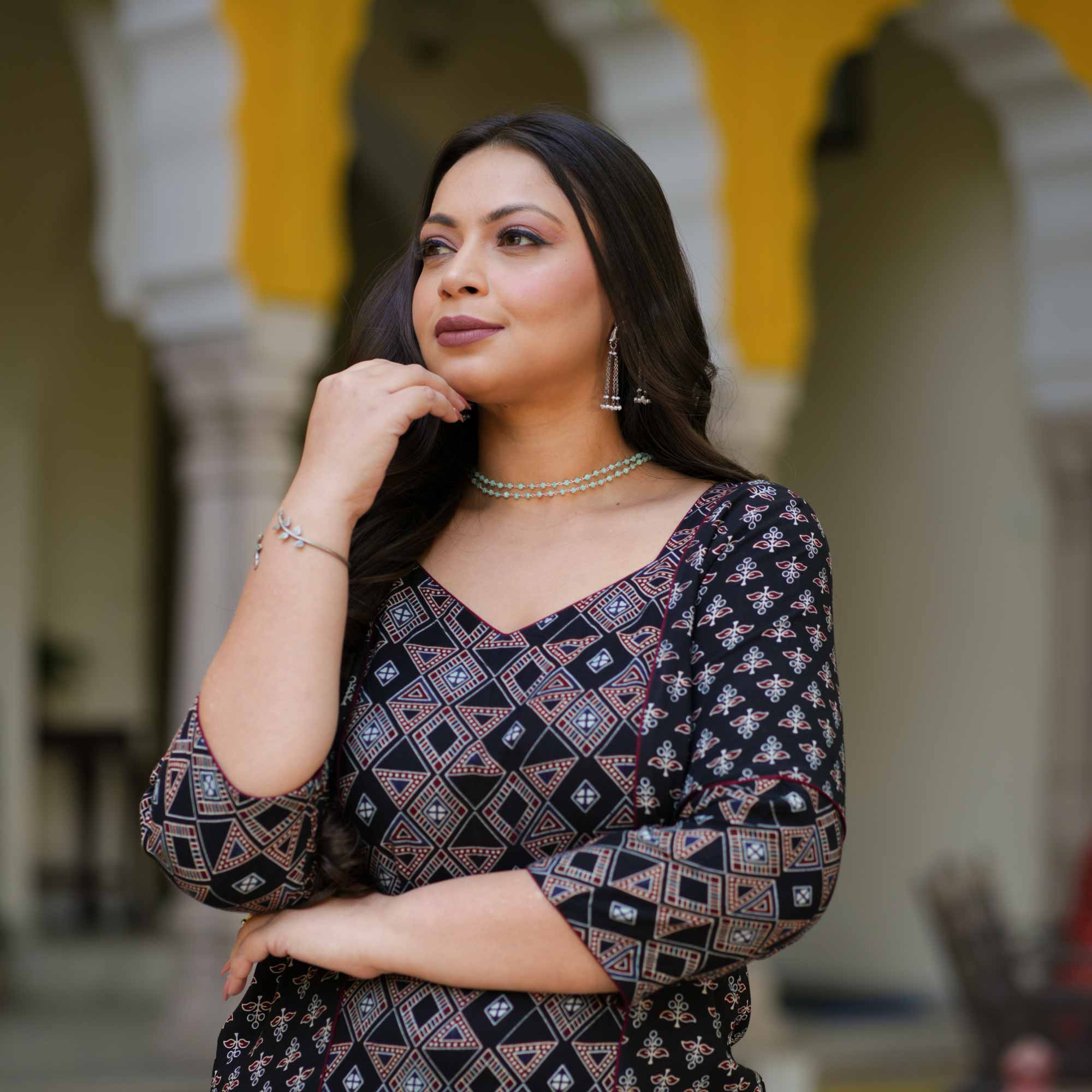 Coal & Brick Ajrakh Aline Modal Kurta