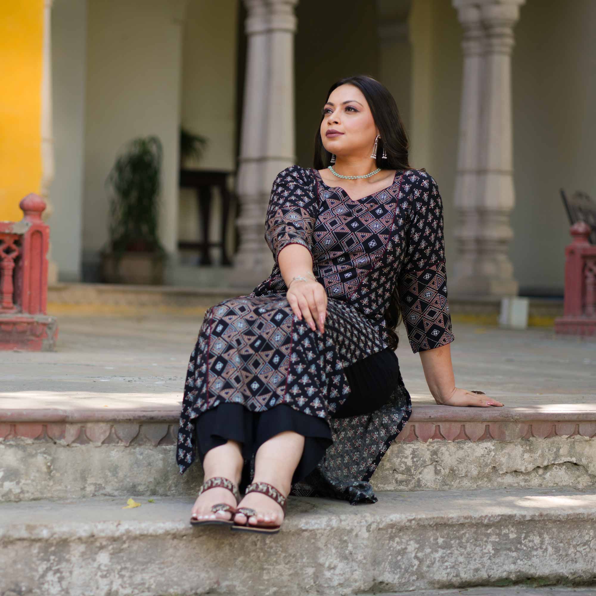 Coal & Brick Ajrakh Aline Modal Kurta