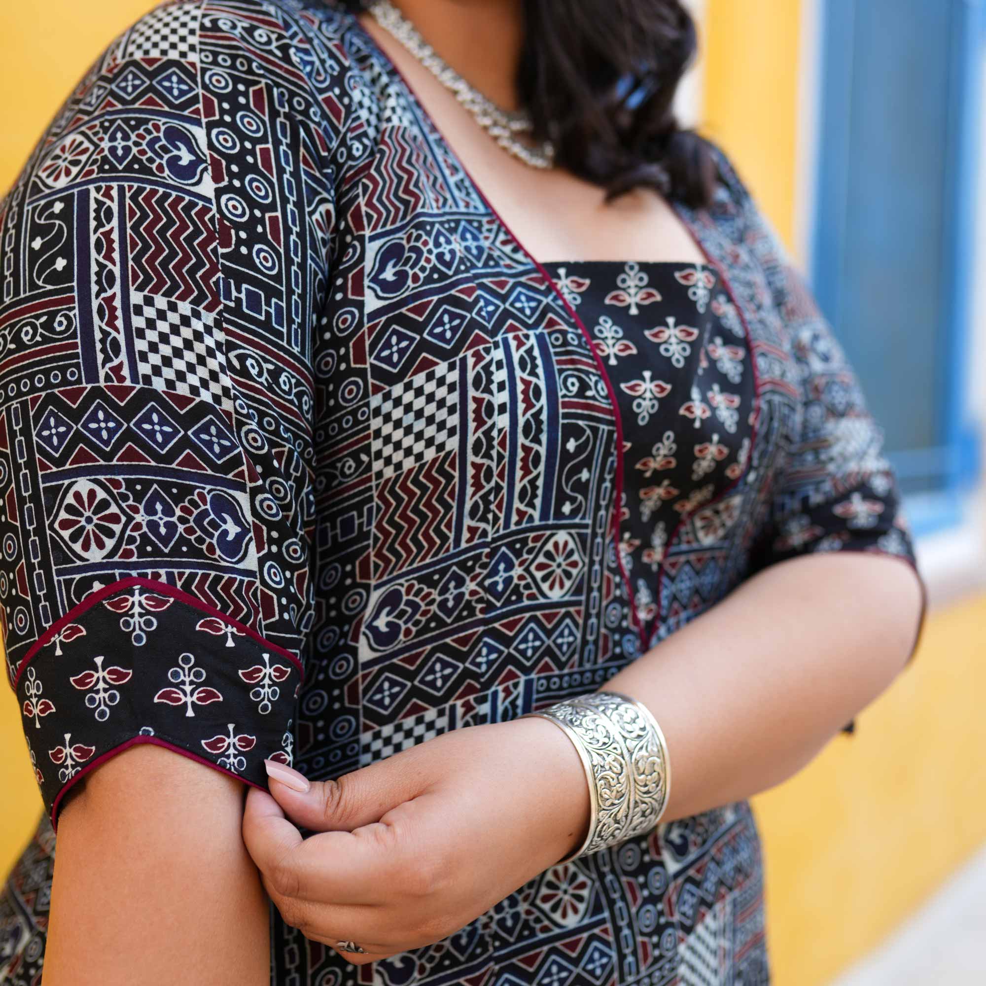 Carbon Black Ajrakh Aline Modal Kurta