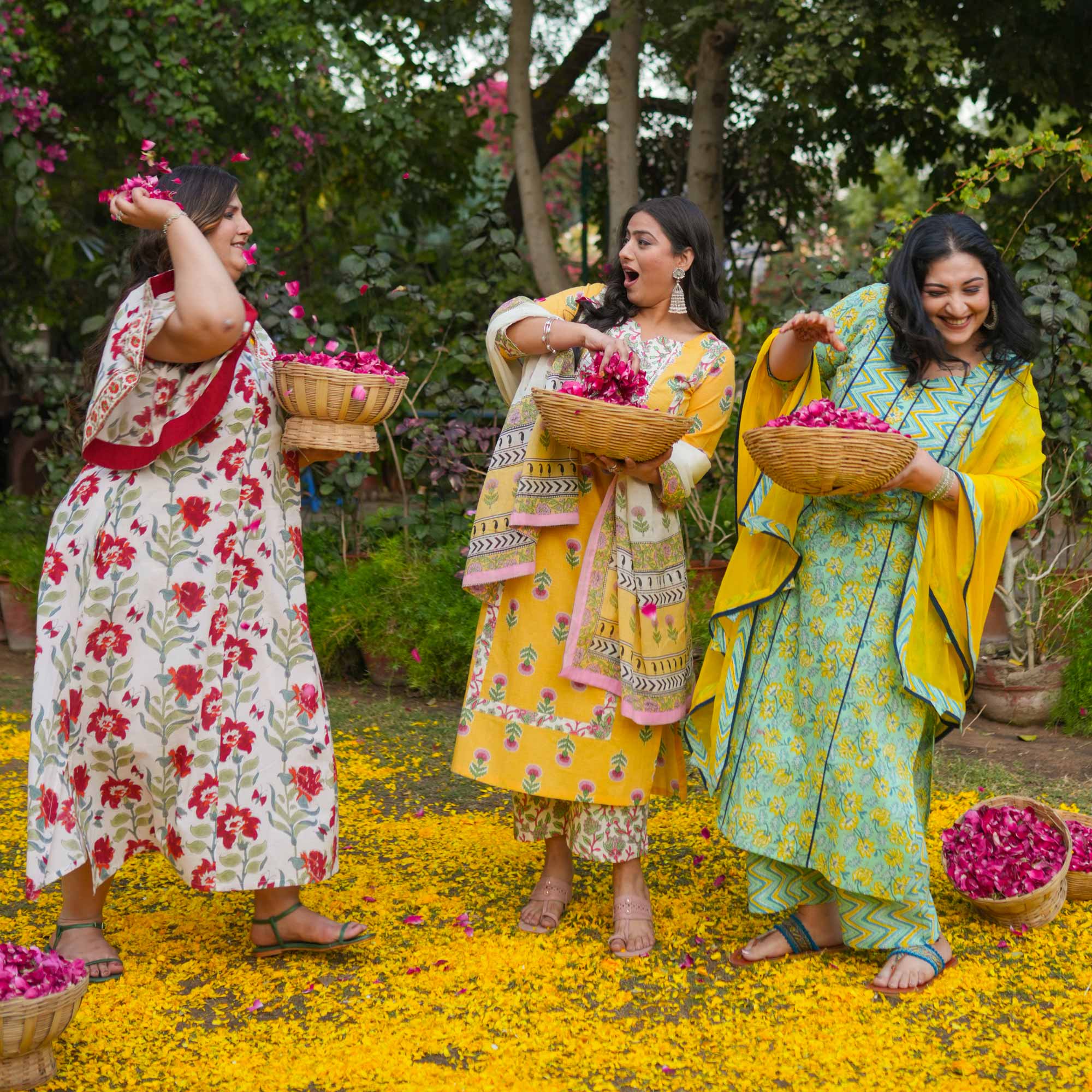 Lemon Mint Floral Cotton Kurta