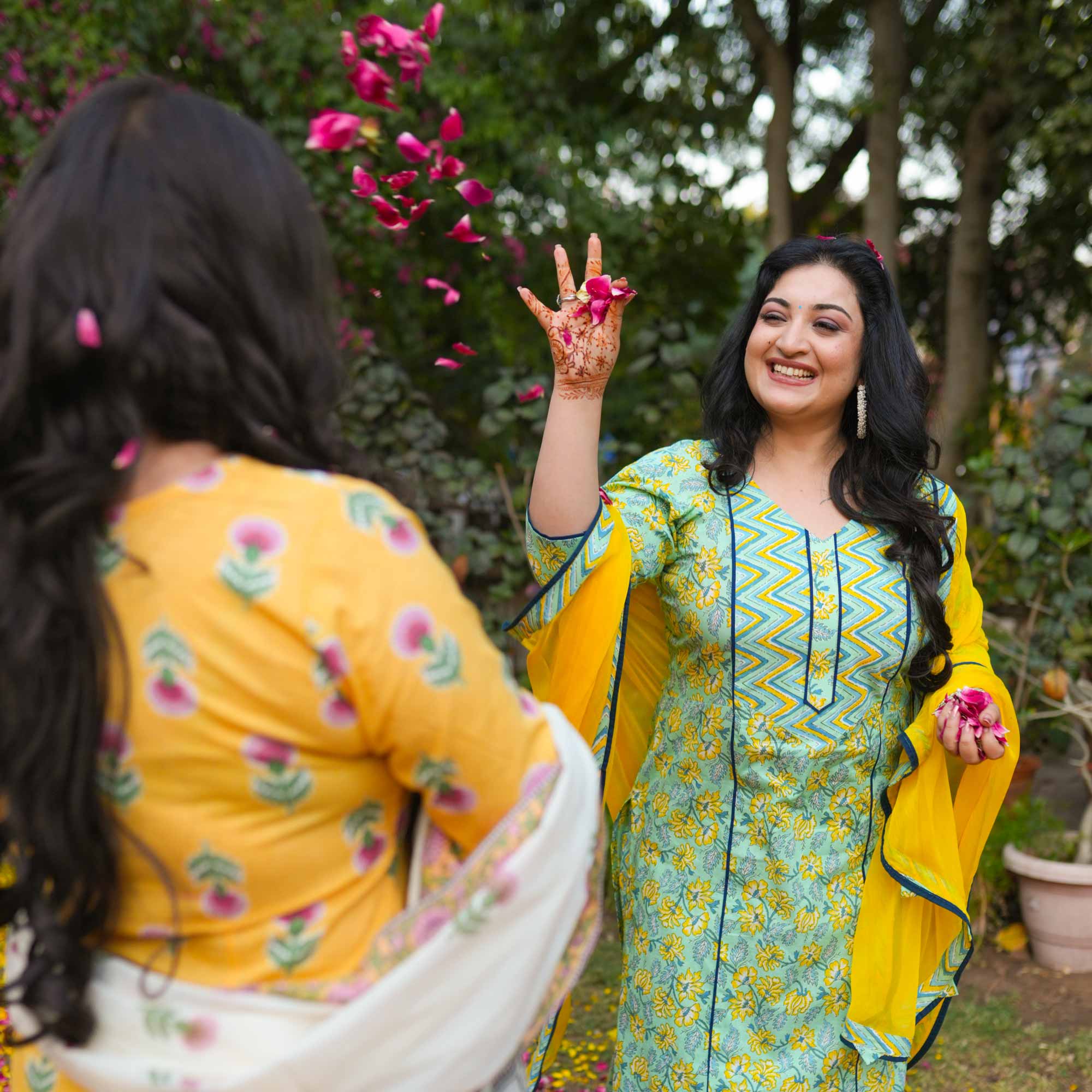 Lemon Mint Floral Cotton Kurta