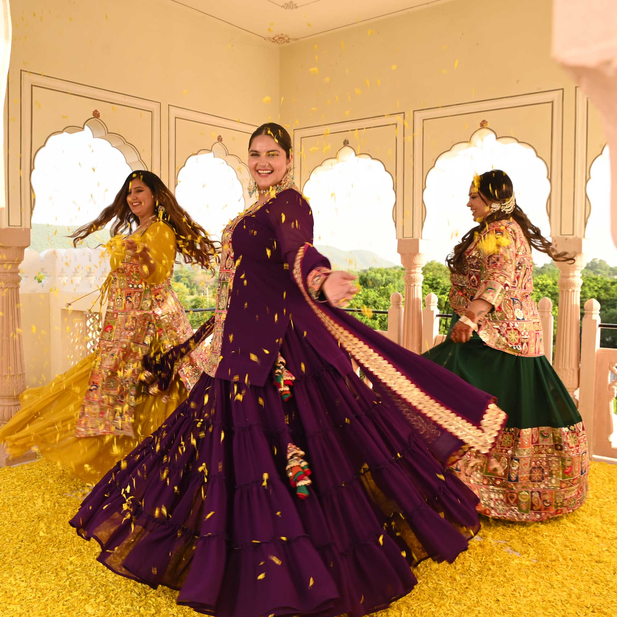 Royal Glow Tiered Dress With Embroidered Cape