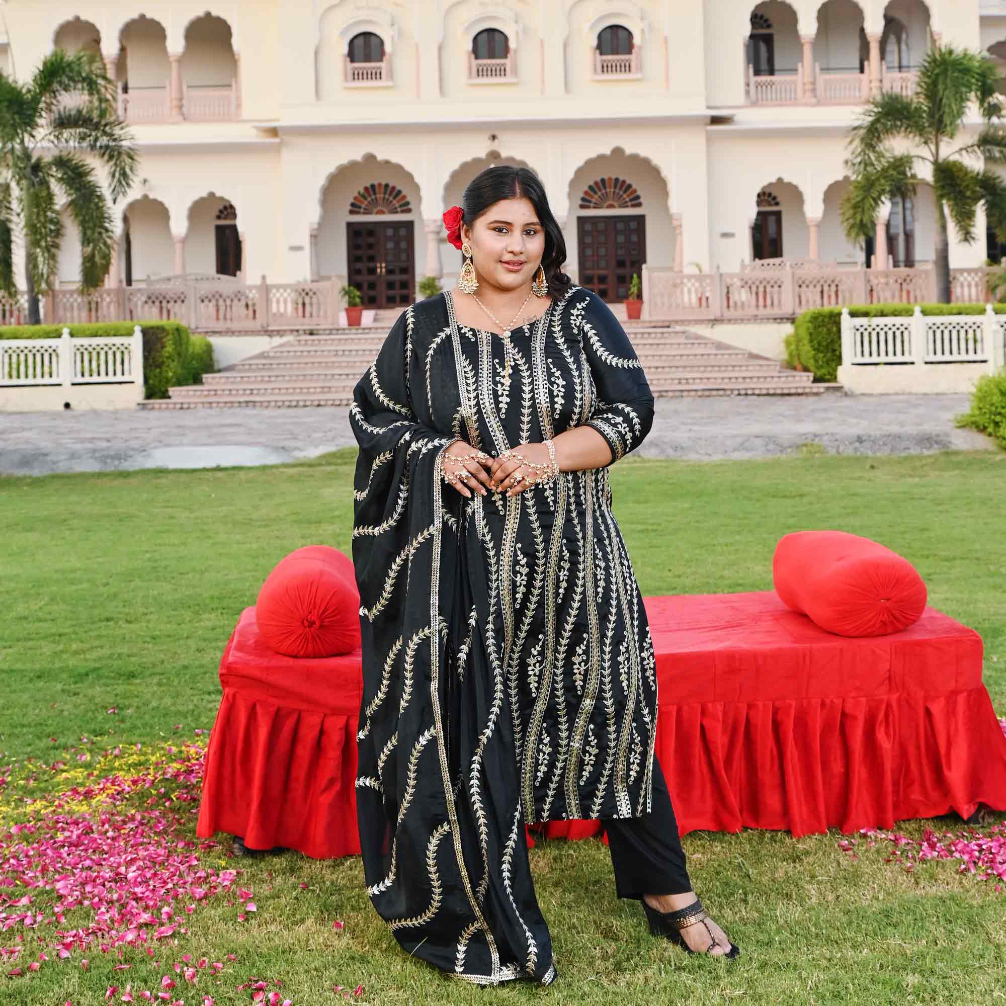 Black Radiance Gota Patti Fusion Suit Set