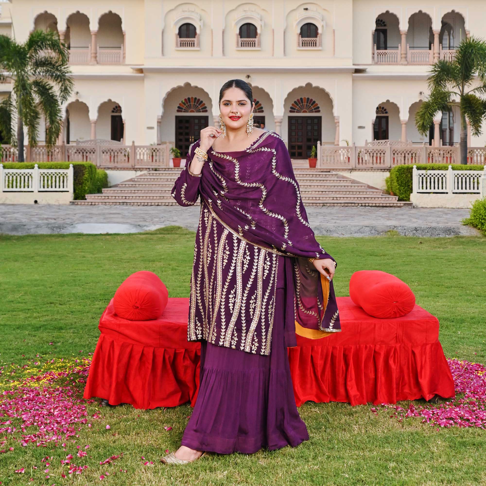 Radiant Raisin Purple Passion Gota Patti Sharara Set