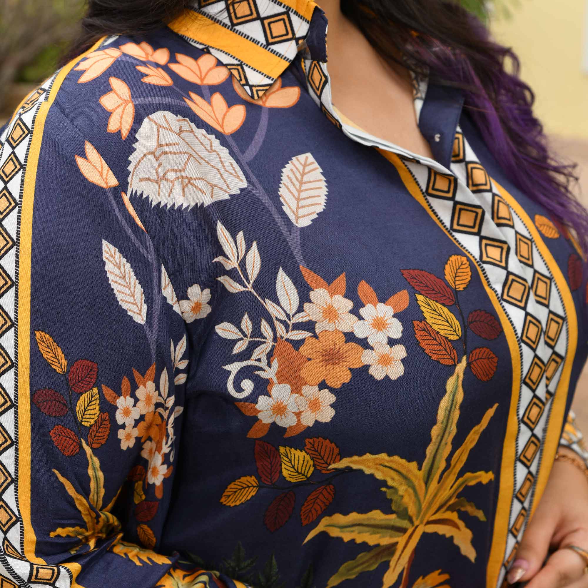Stella- Navy Blue Tropical Pure Muslin Shirt Co-ord Set