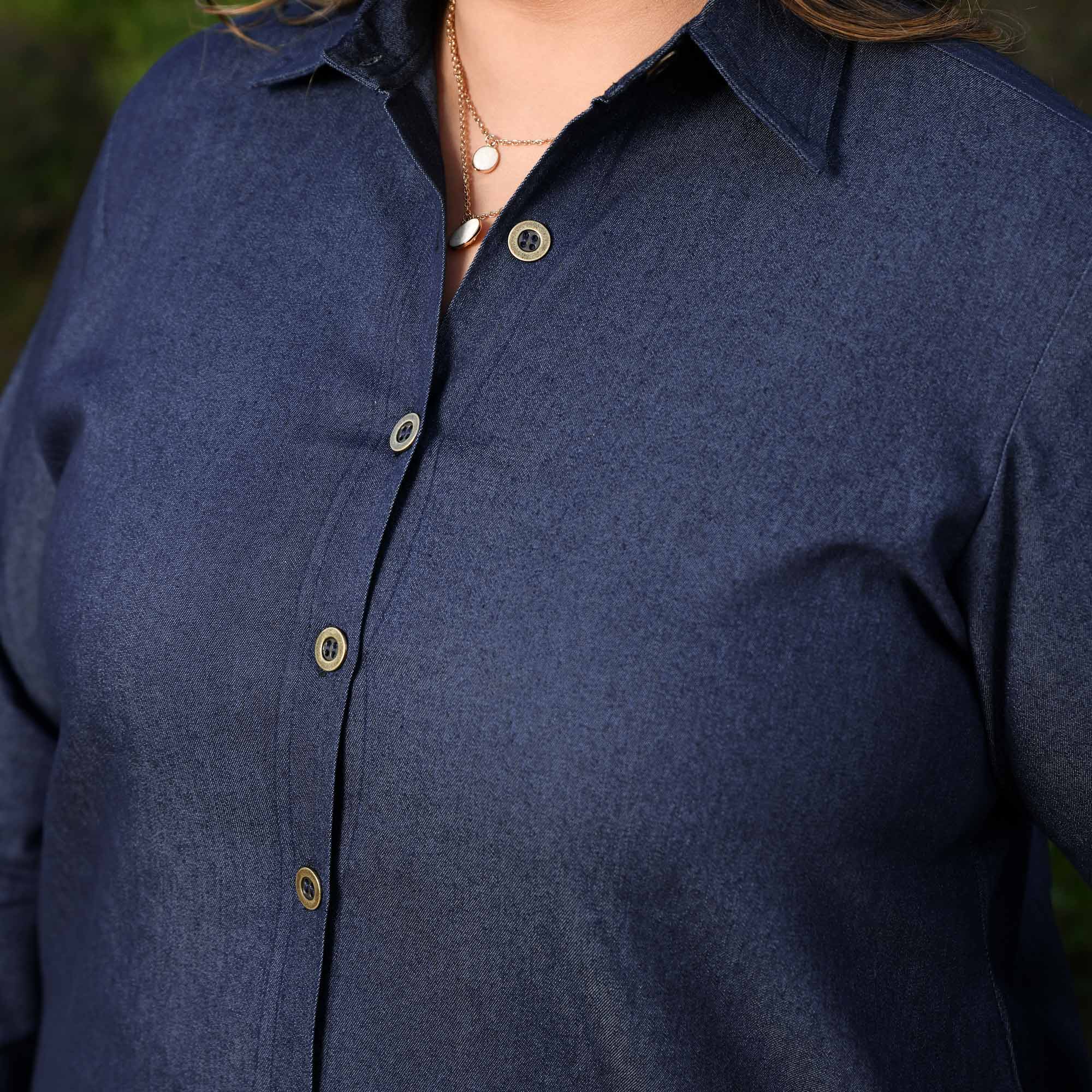 Rom-Com - Deep Blue Denim Lycra Shirt Co-Ord Set