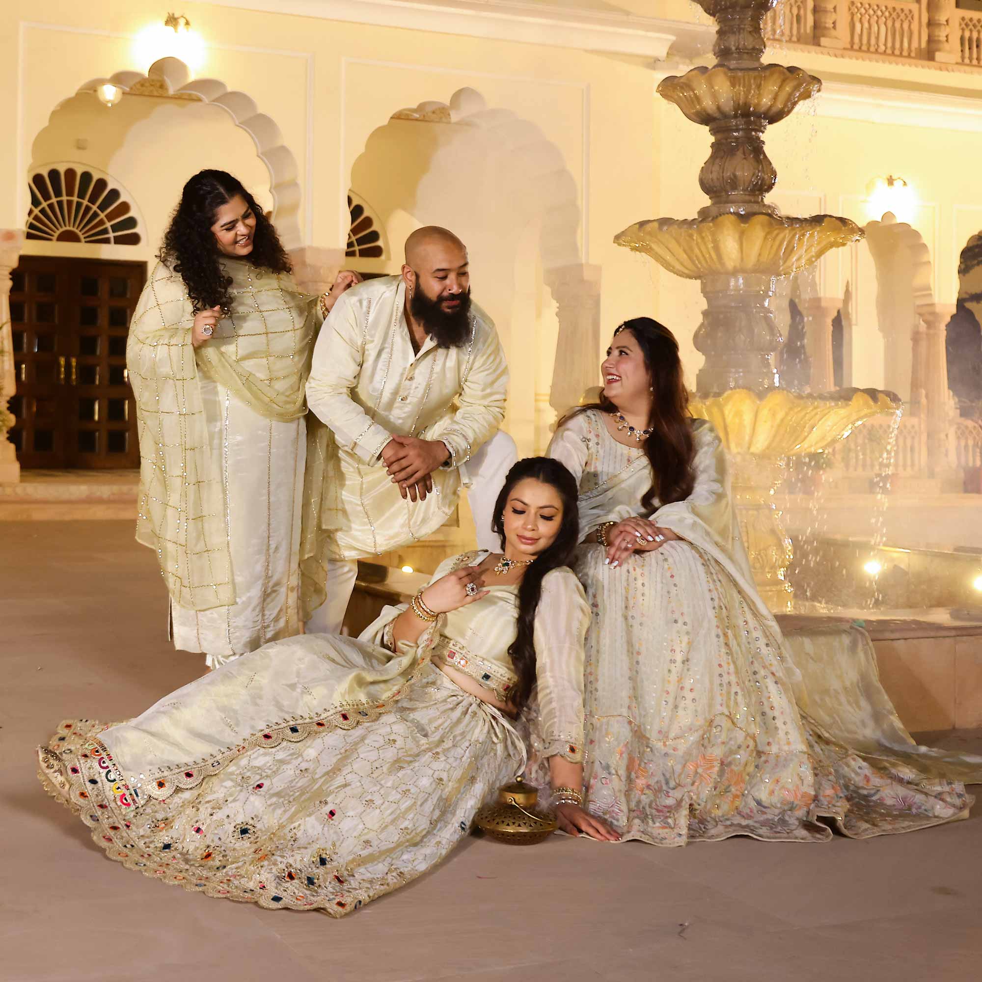 RAGINI Off-White & Gold Sequin Embroidered Pure Tissue Silk Anarkali Set