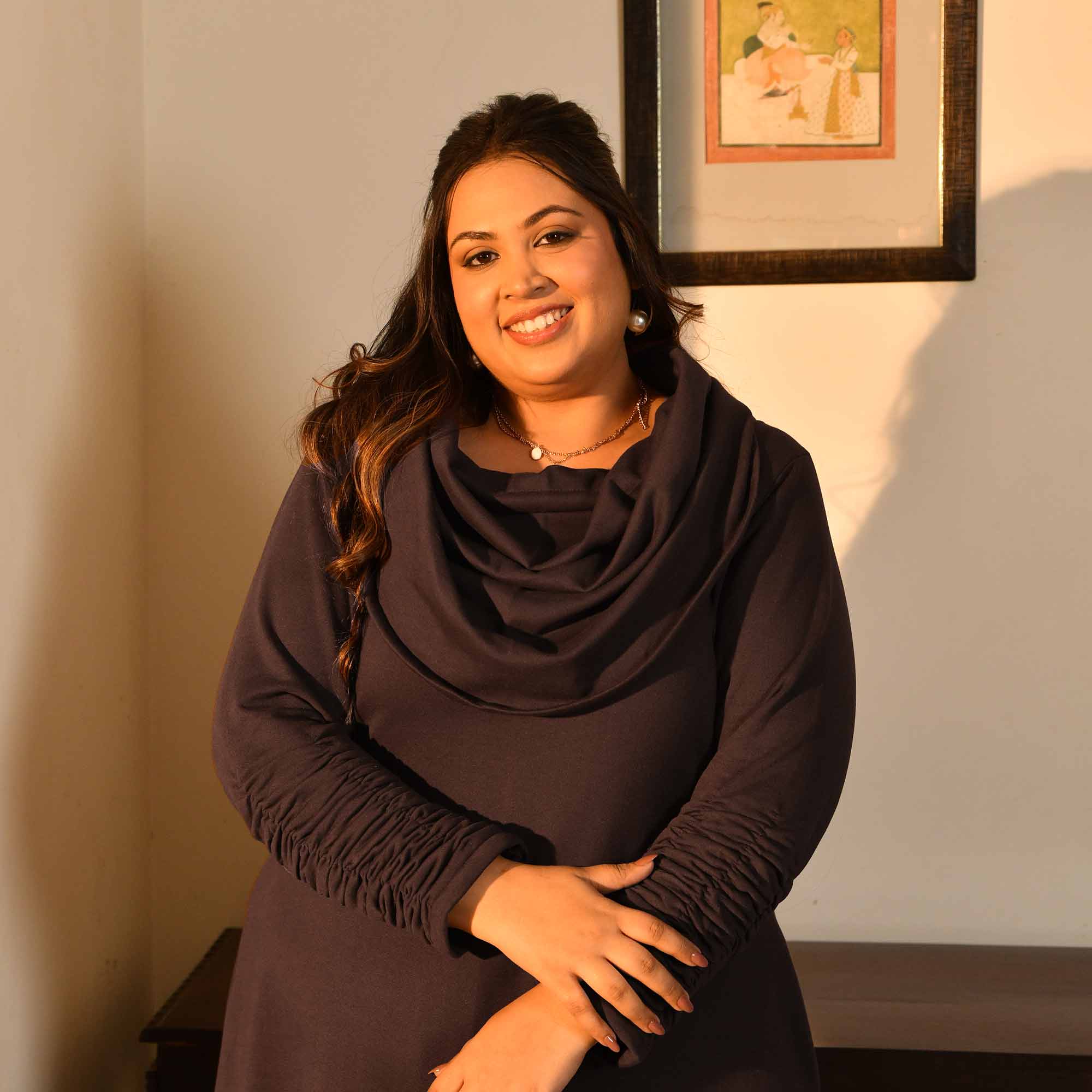 Nutella - Woollen Brown Fleece Brushed Aline Cowl Dress