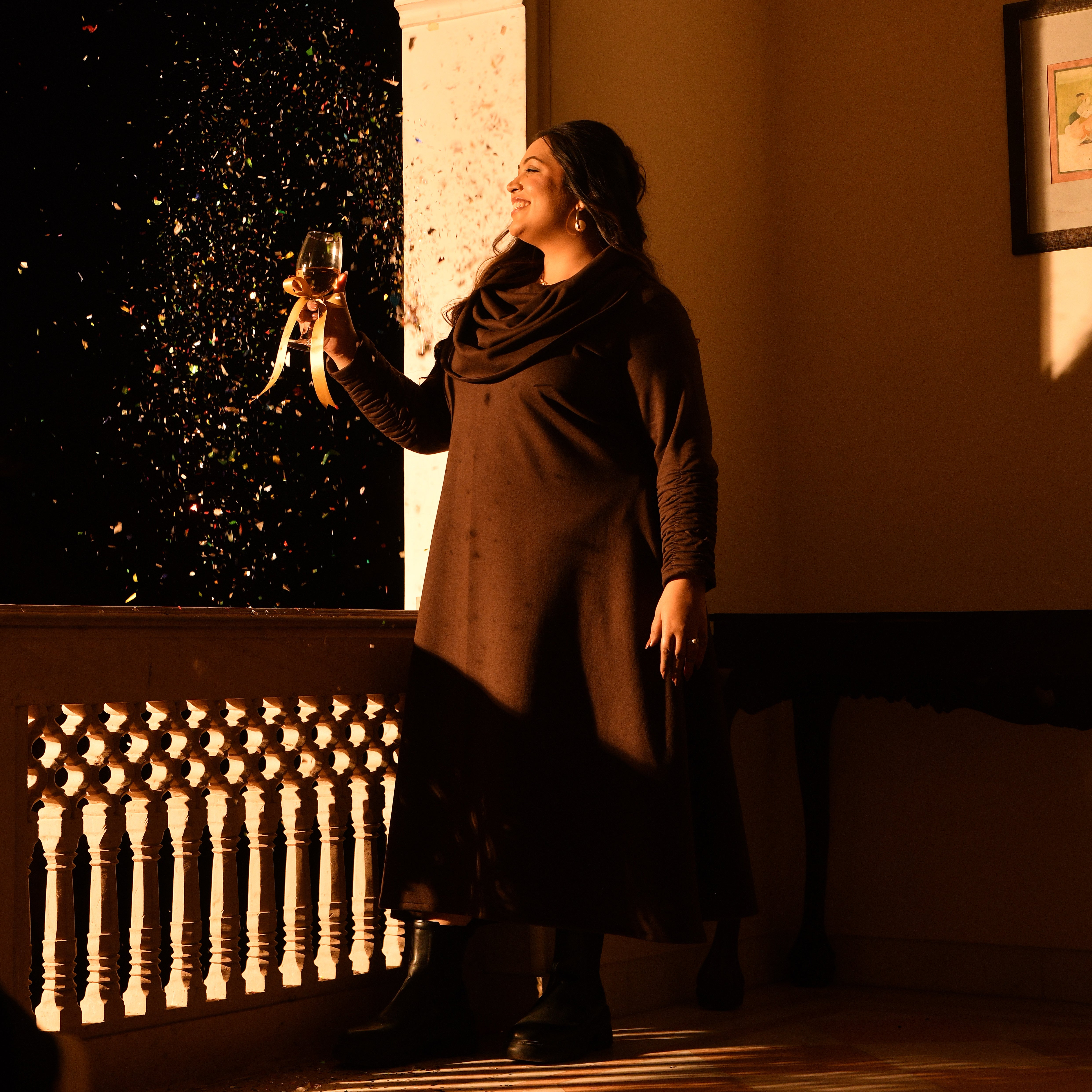 Nutella - Woollen Brown Fleece Brushed Aline Cowl Dress