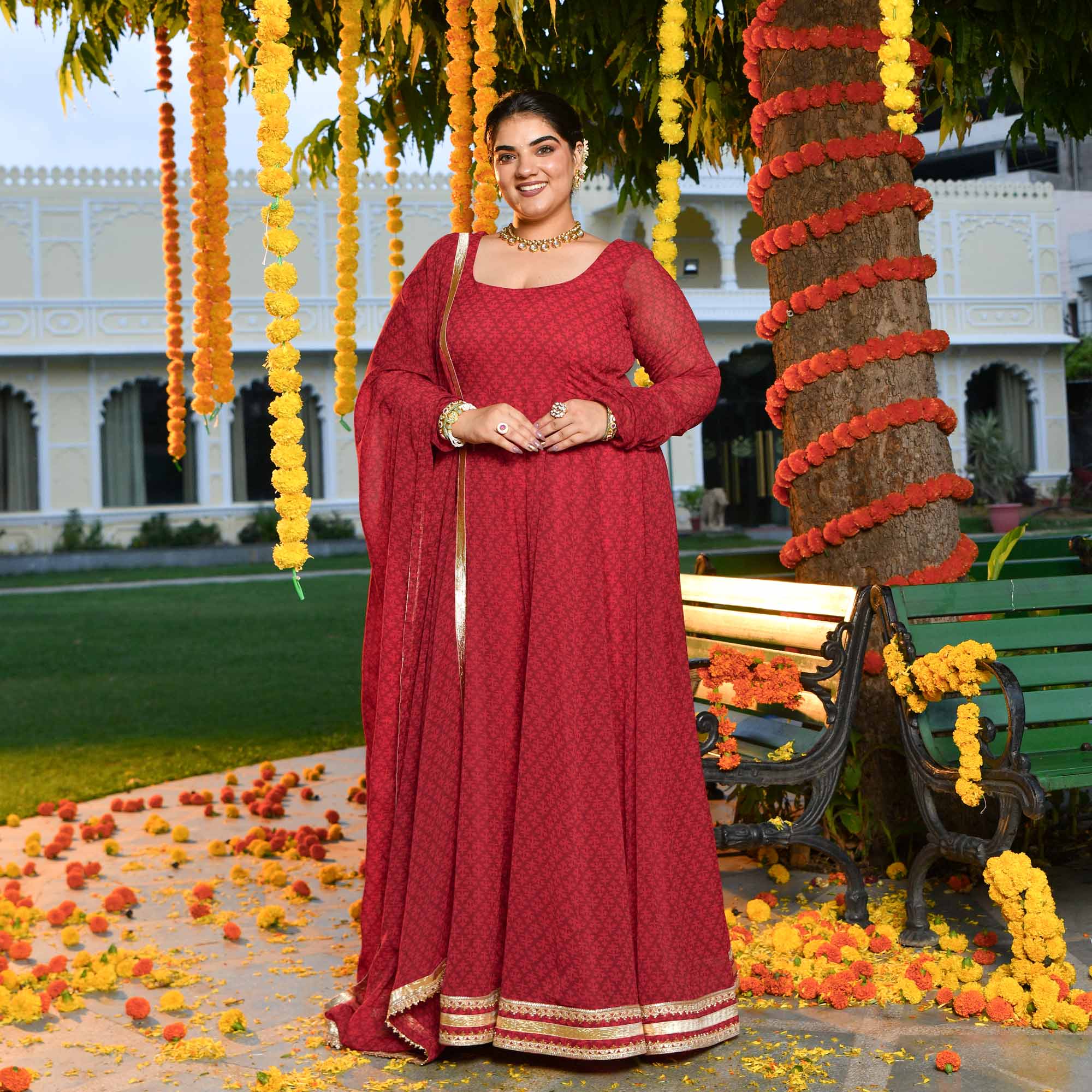 Ruby Rush- Cherry Red Georgette Anarkali Set