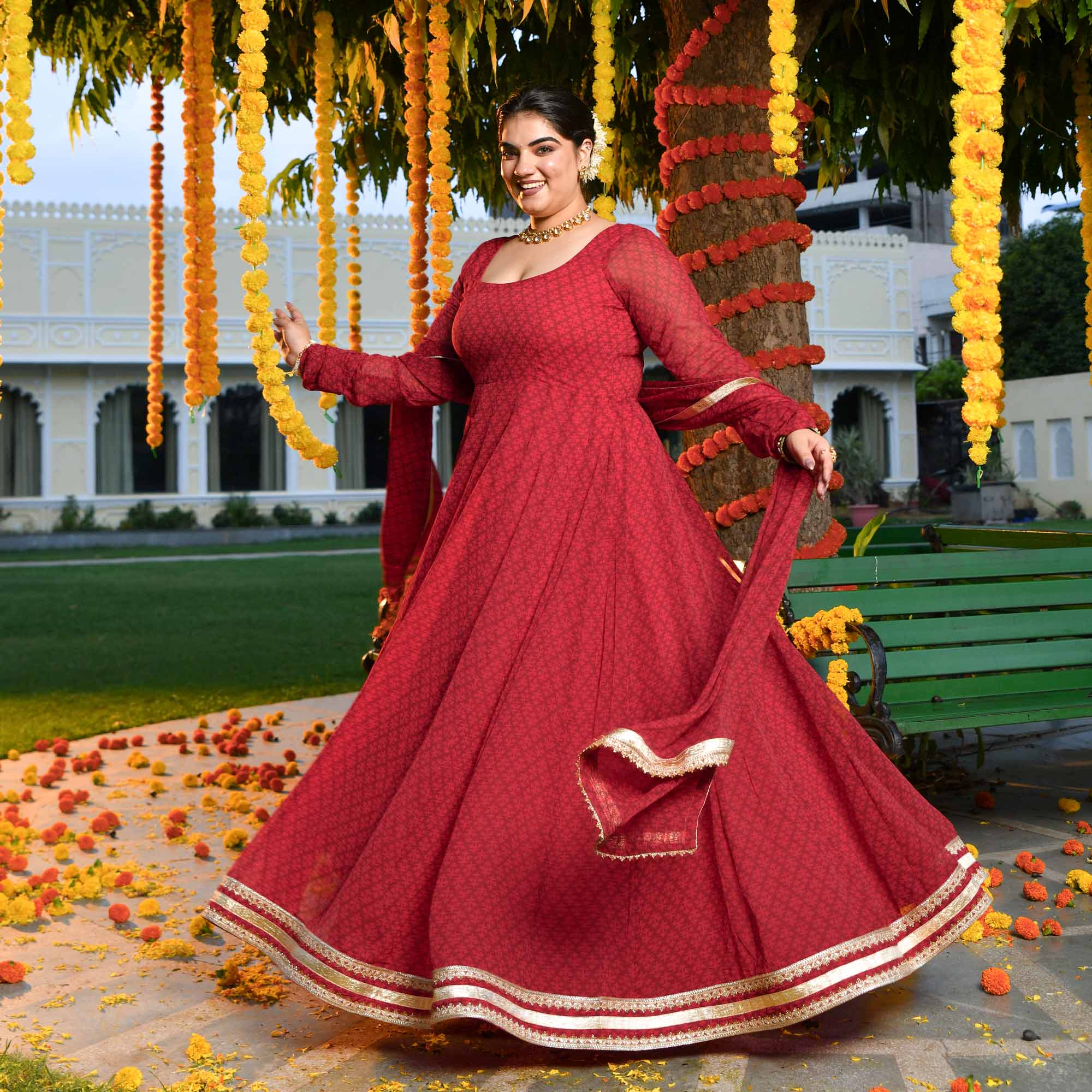 Ruby Rush- Cherry Red Georgette Anarkali Set