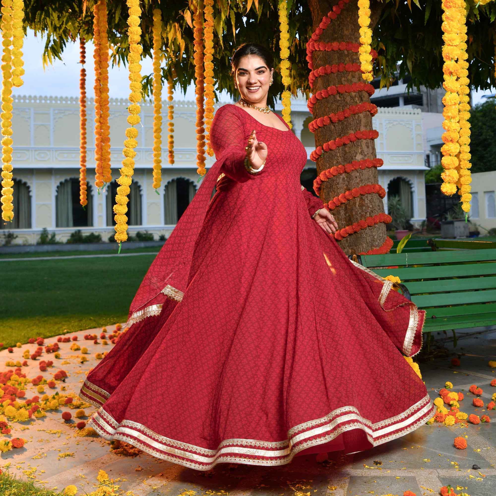 Ruby Rush- Cherry Red Georgette Anarkali Set