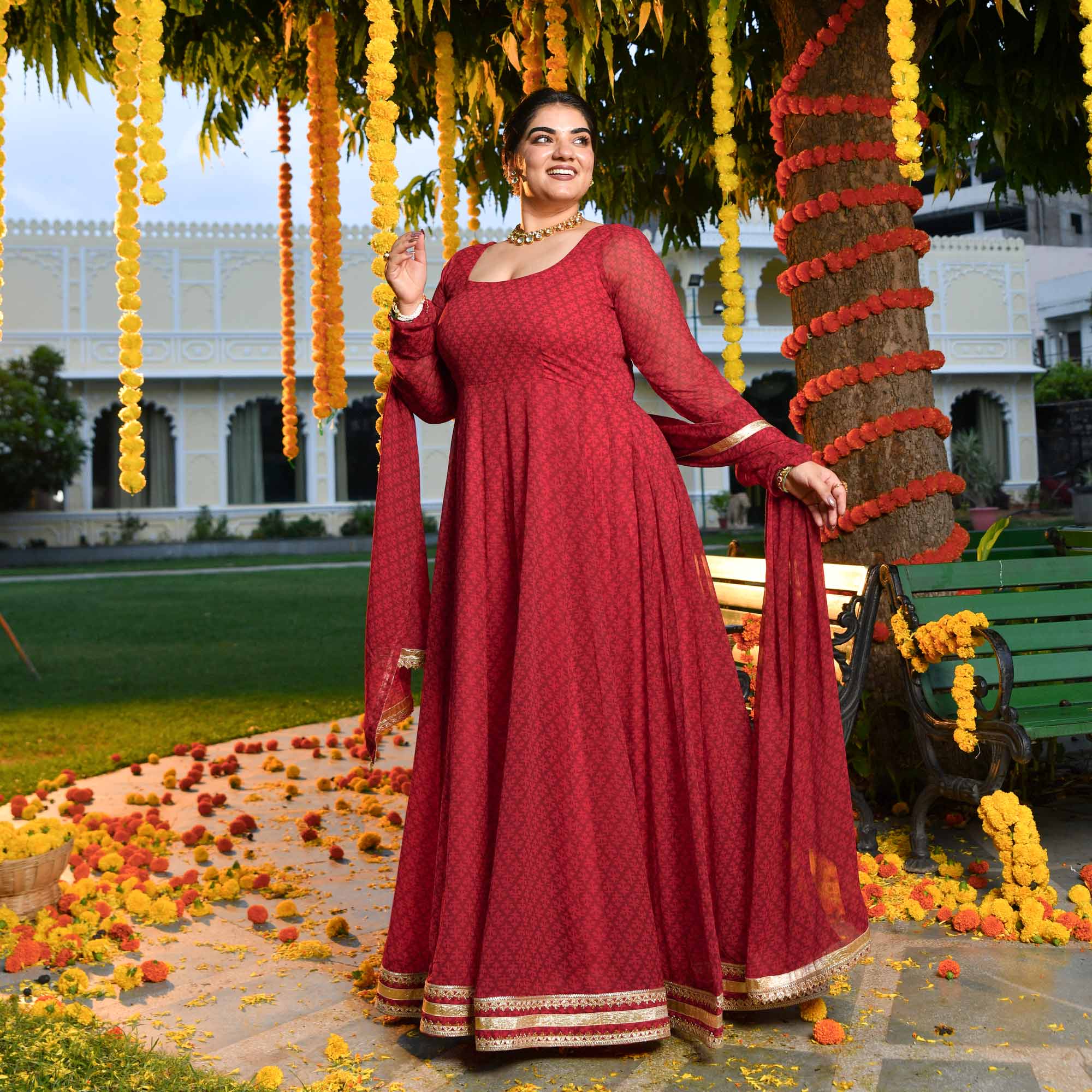 Ruby Rush- Cherry Red Georgette Anarkali Set
