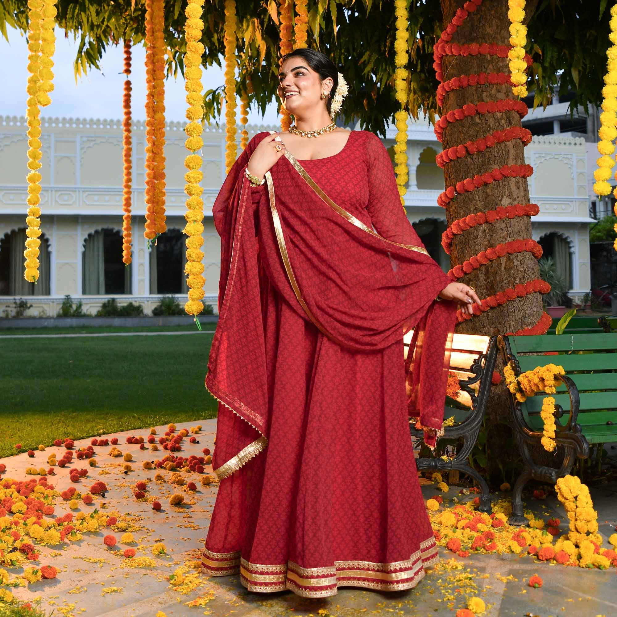 Ruby Rush- Cherry Red Georgette Anarkali Set