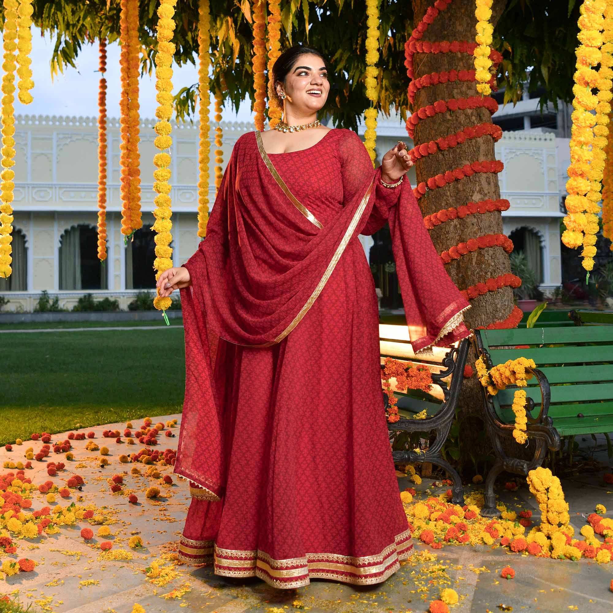 Ruby Rush- Cherry Red Georgette Anarkali Set