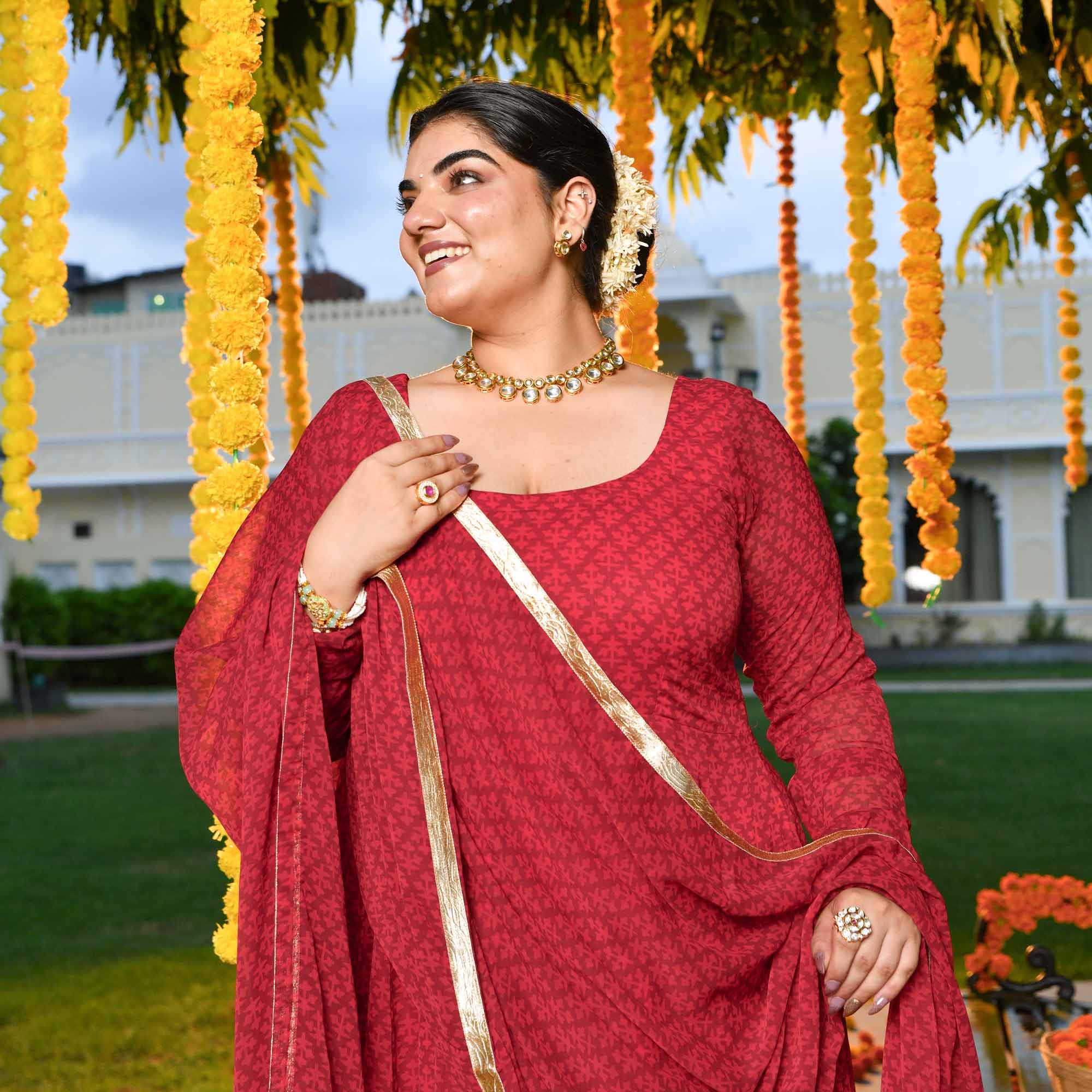 Ruby Rush- Cherry Red Georgette Anarkali Set