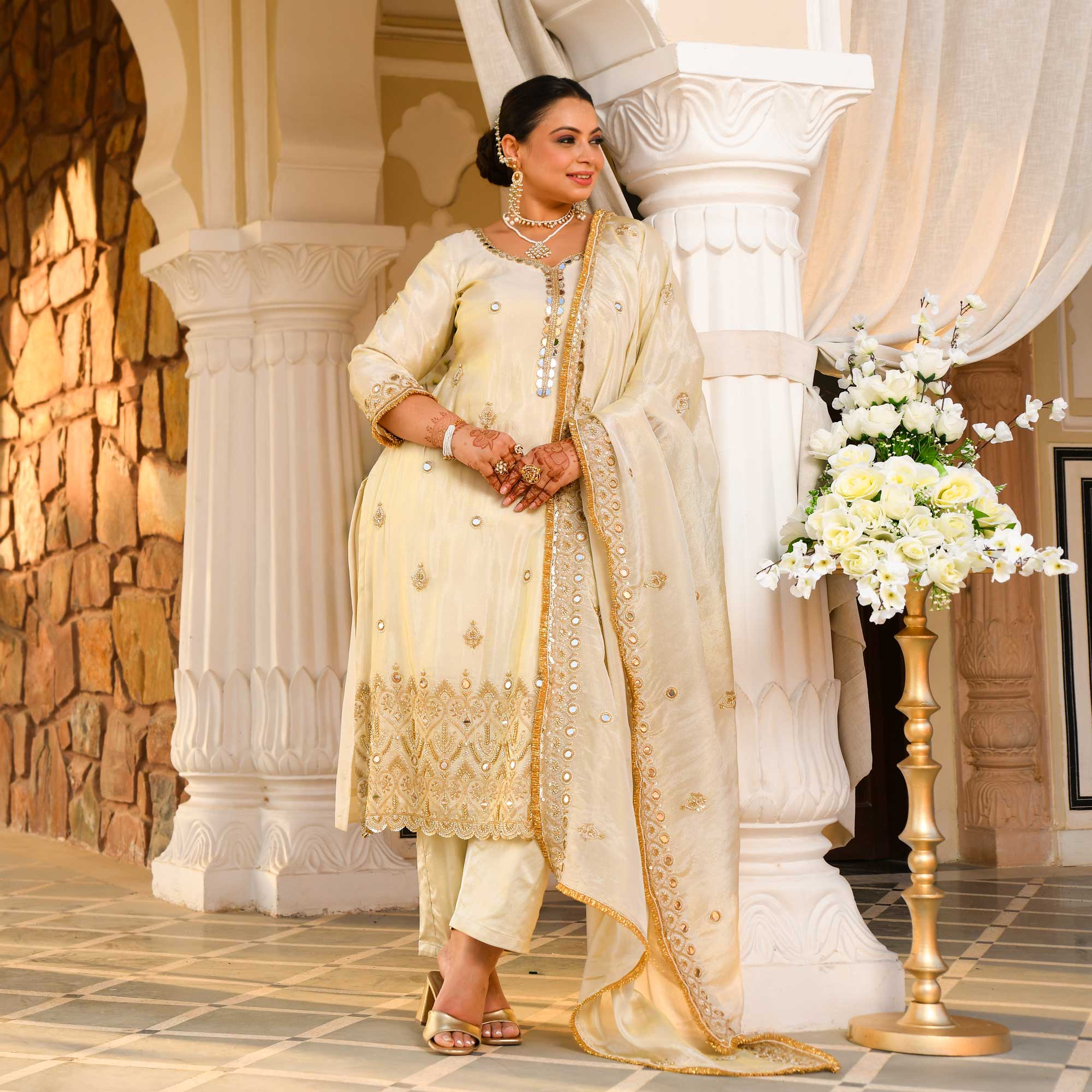Suruchi Golden Silk Hand Embroidered Suit Set main image 0