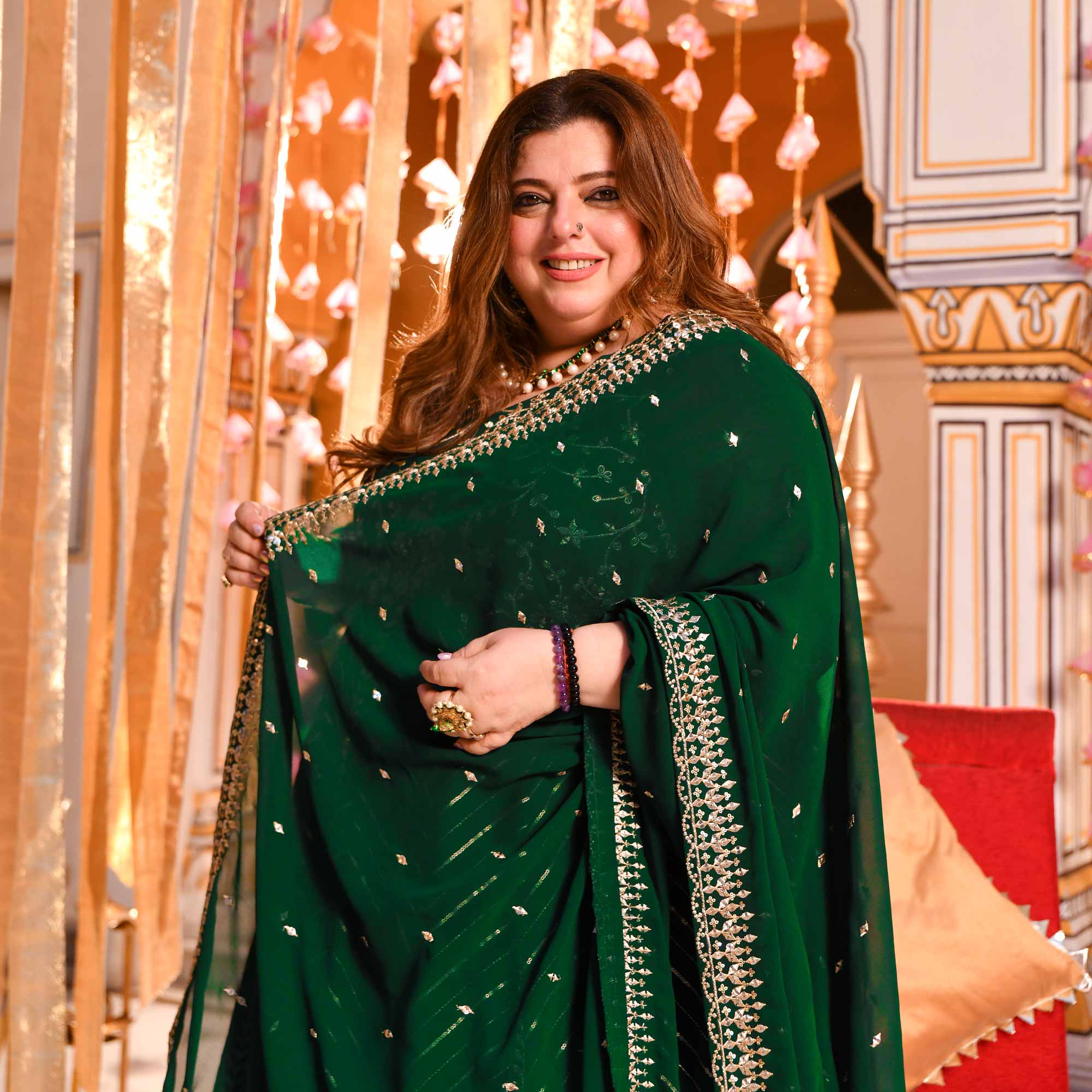 Shimmering Emerald Sequin Embroidered Georgette Anarkali Set