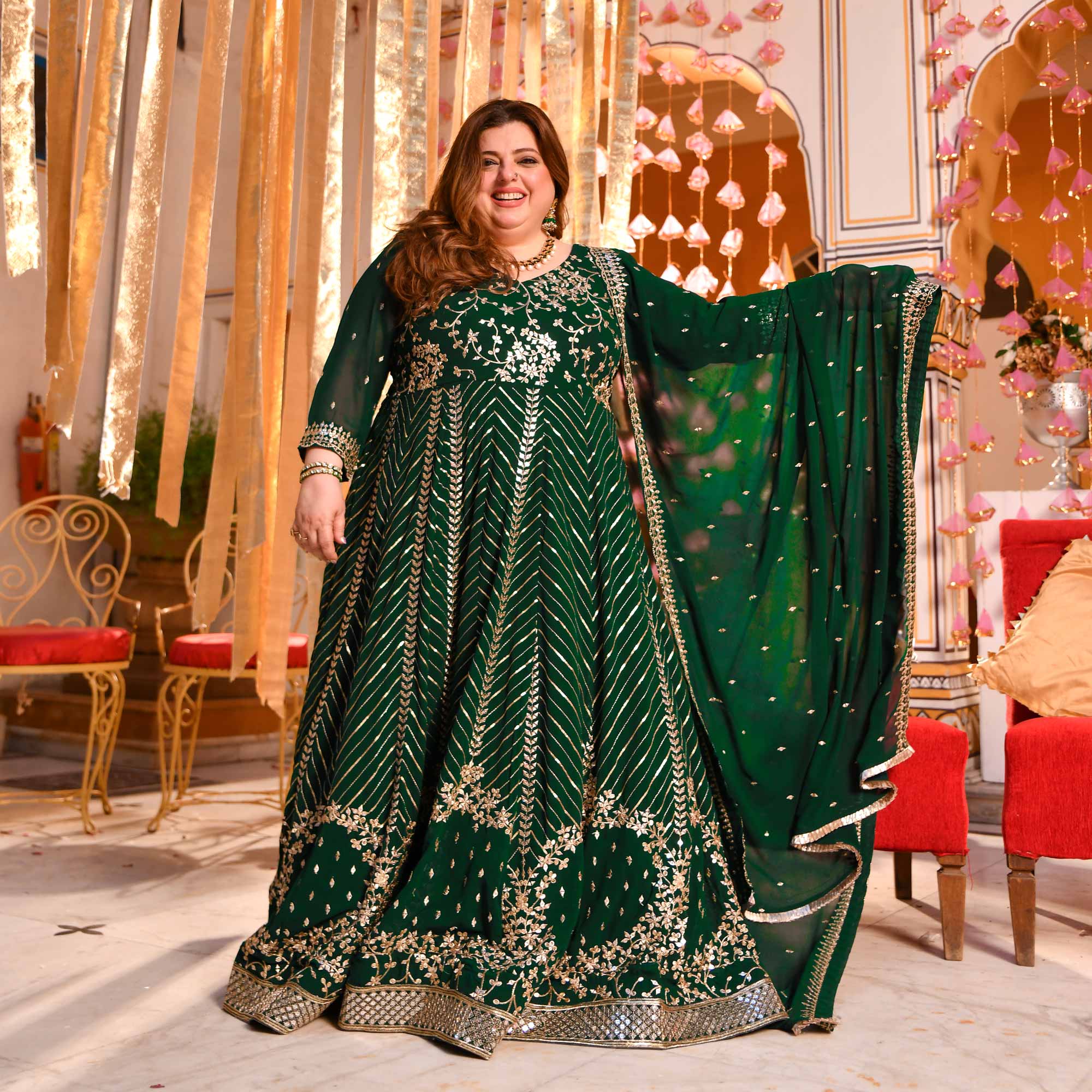 Shimmering Emerald Sequin Embroidered Georgette Anarkali Set