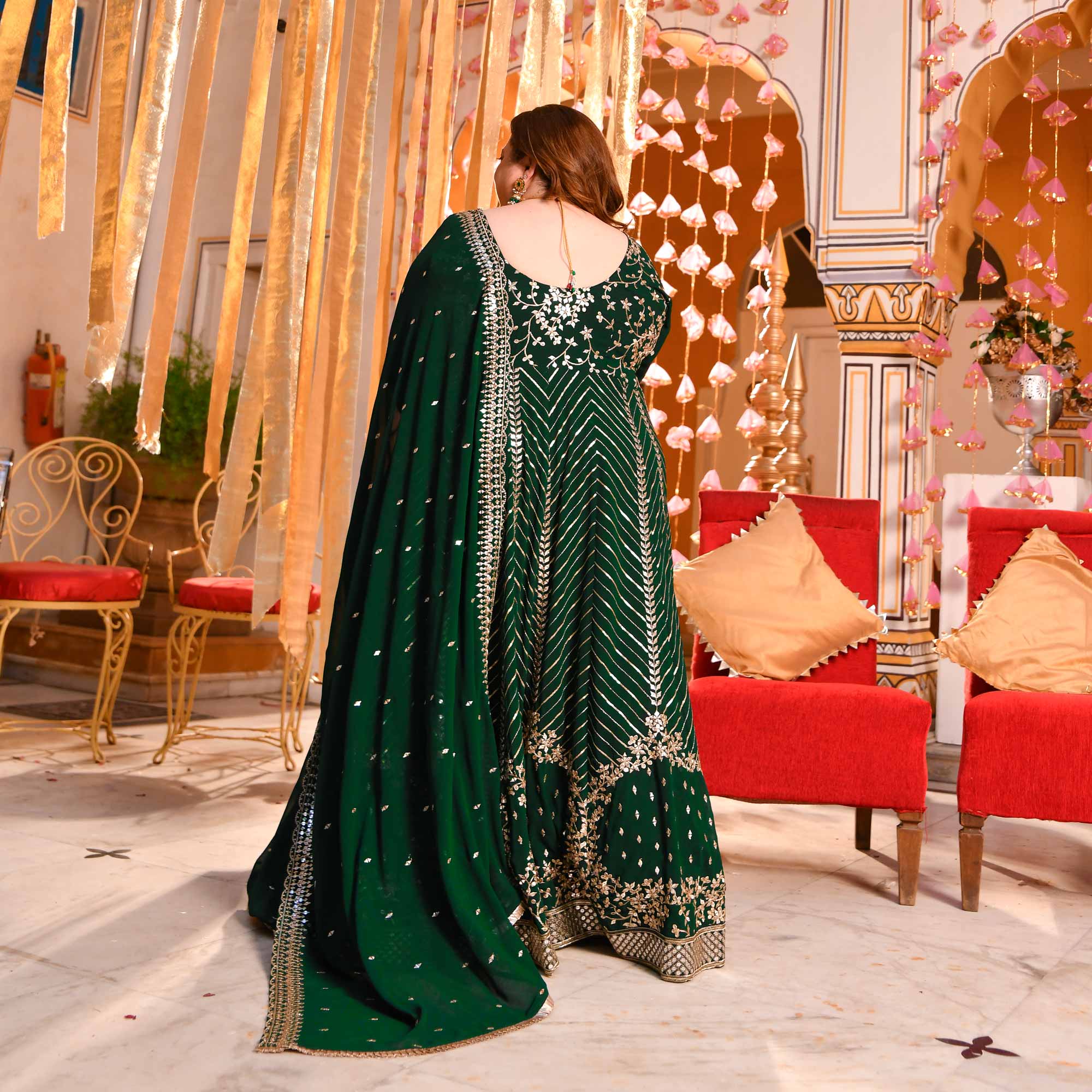 Shimmering Emerald Sequin Embroidered Georgette Anarkali Set