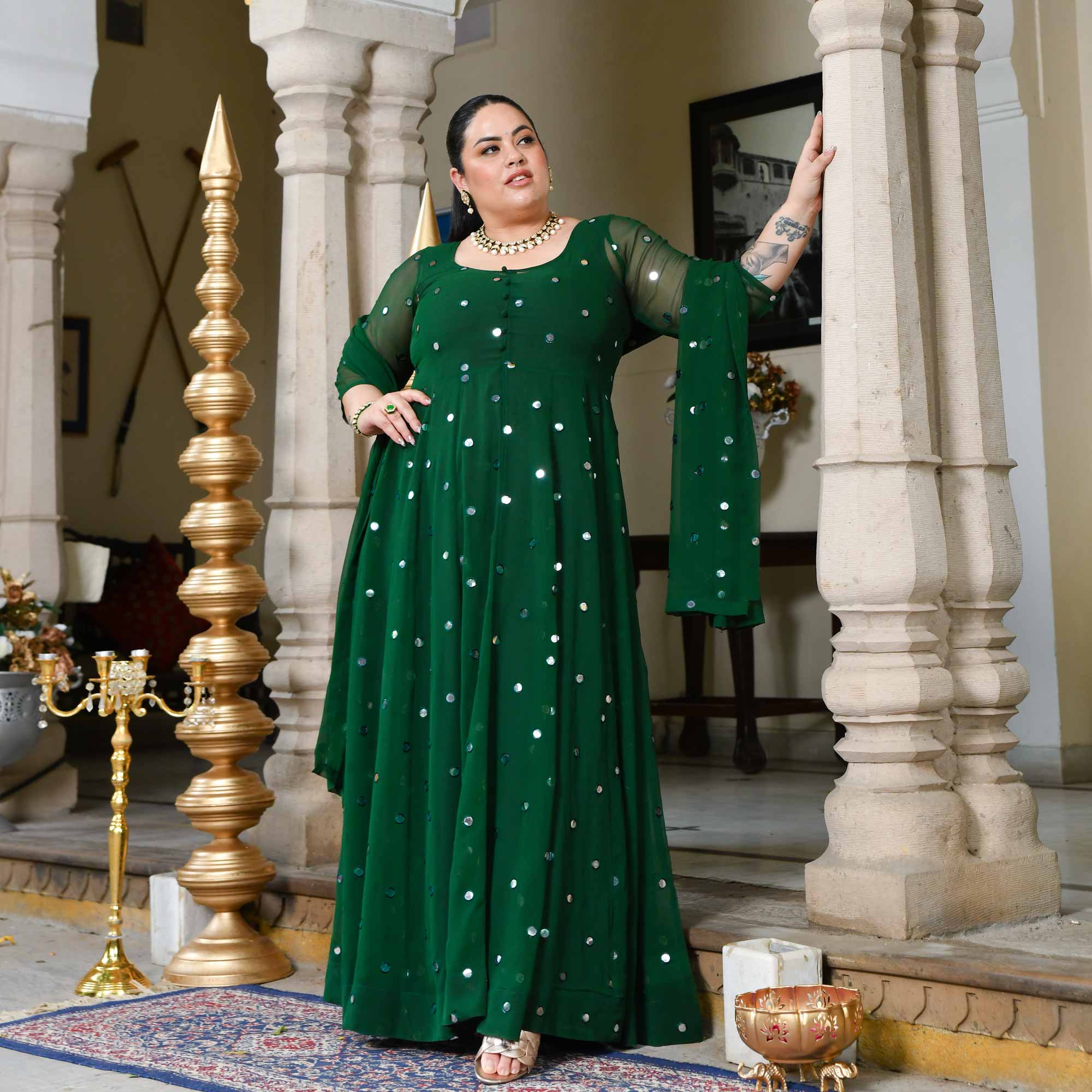 Glorious Green Radiance Georgette Embroidered Anarkali Set