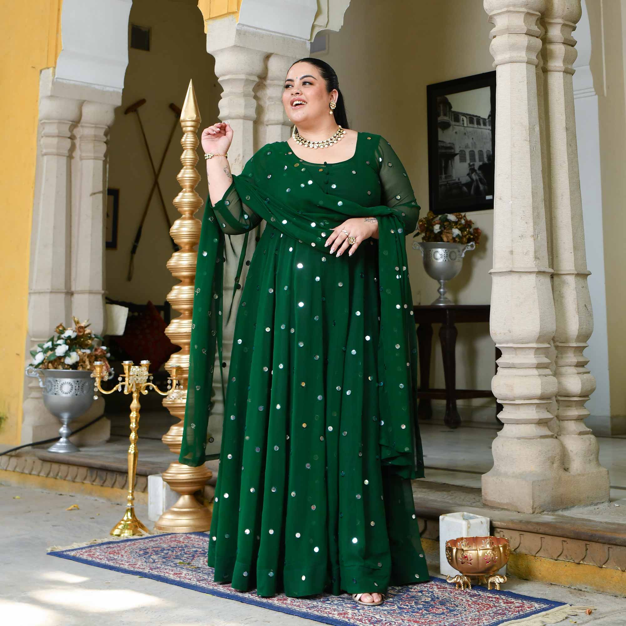Glorious Green Radiance Georgette Embroidered Anarkali Set