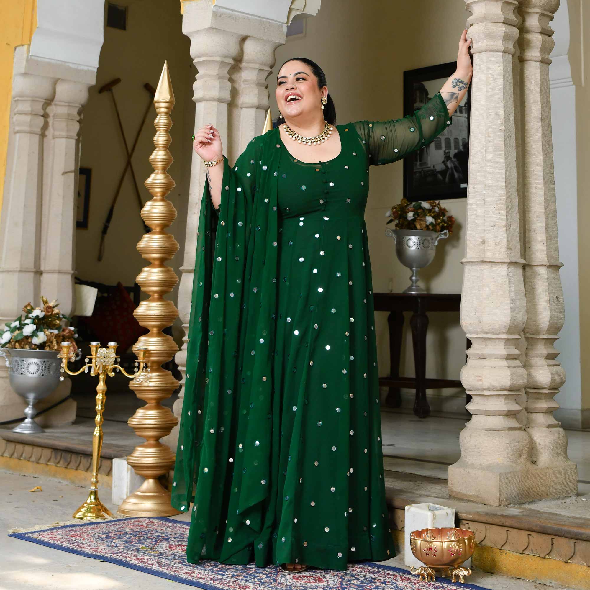 Glorious Green Radiance Georgette Embroidered Anarkali Set