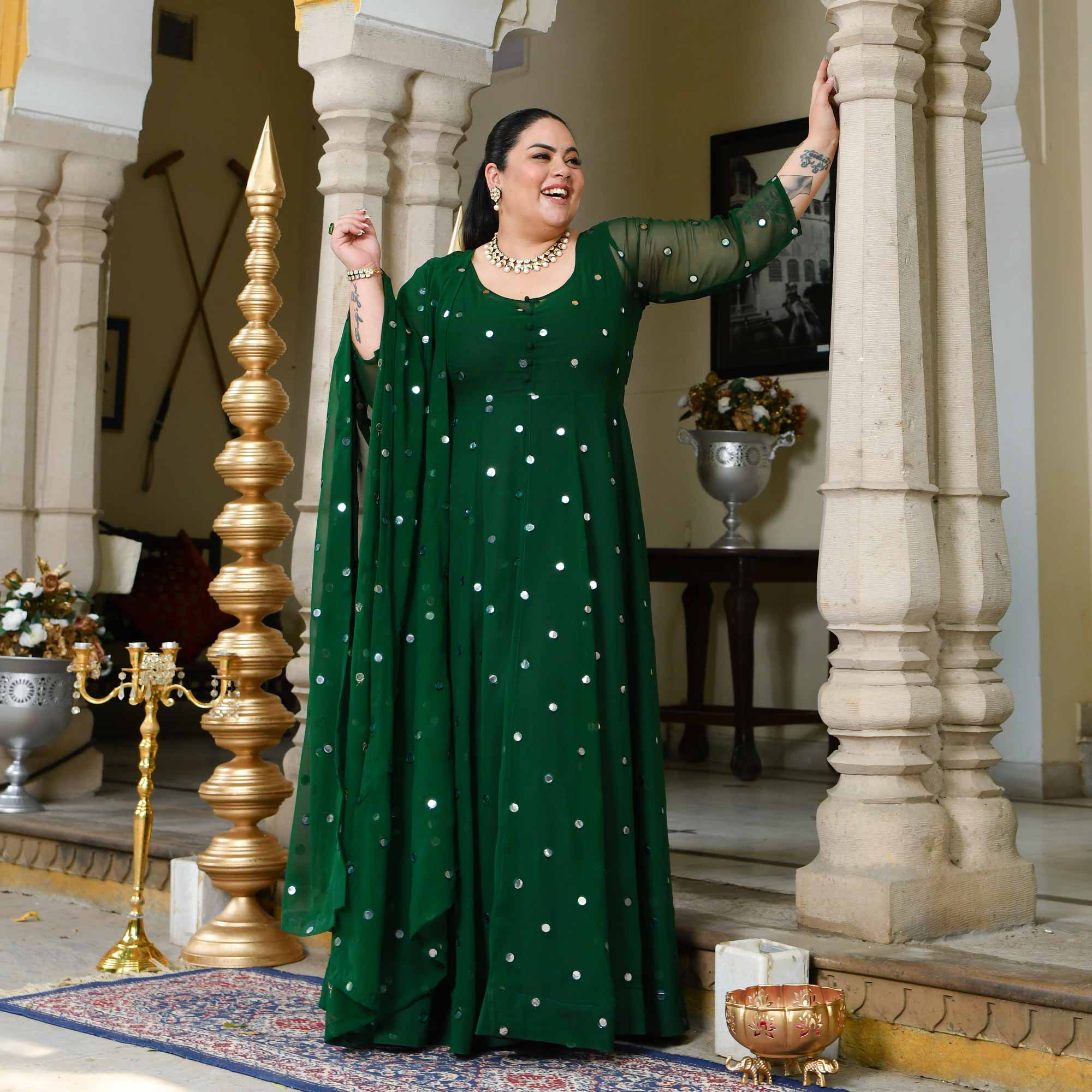 Glorious Green Radiance Georgette Embroidered Anarkali Set