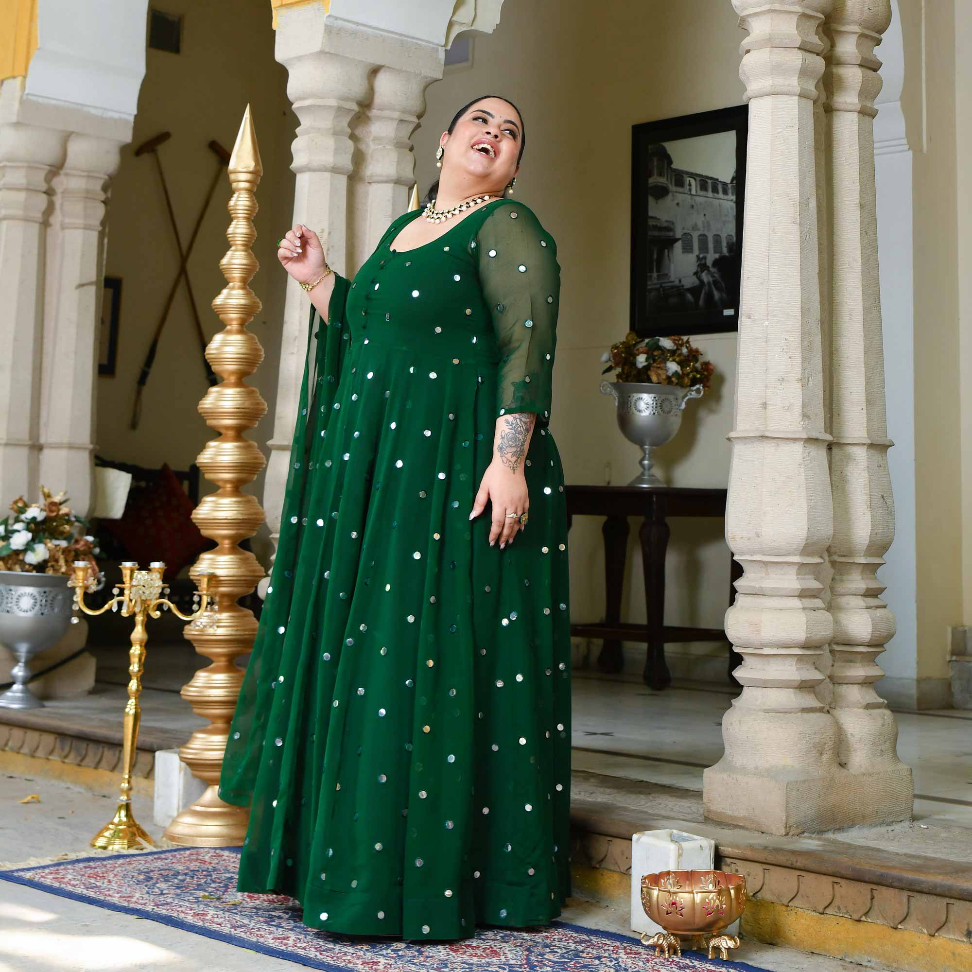 Glorious Green Radiance Georgette Embroidered Anarkali Set