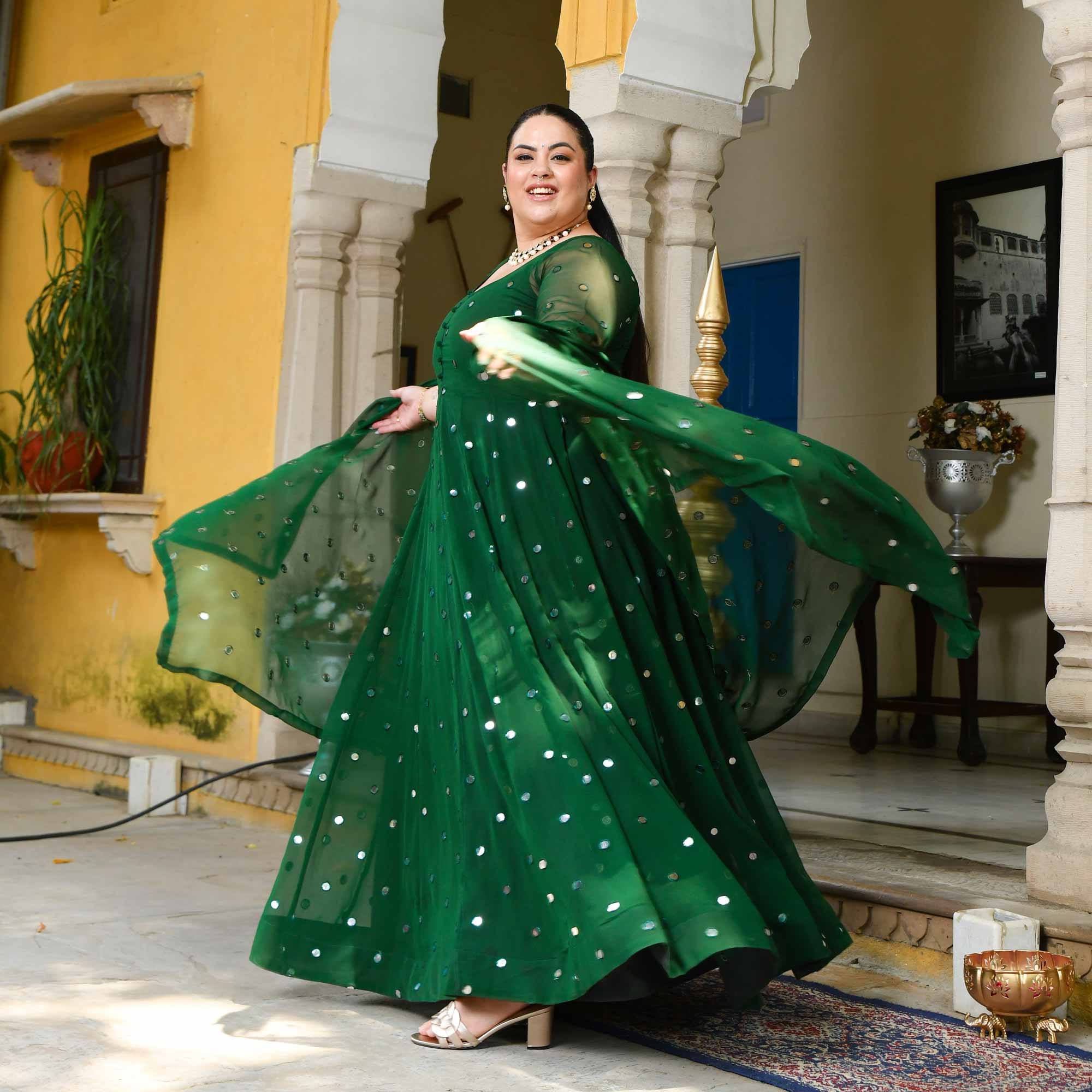 Glorious Green Radiance Georgette Embroidered Anarkali Set
