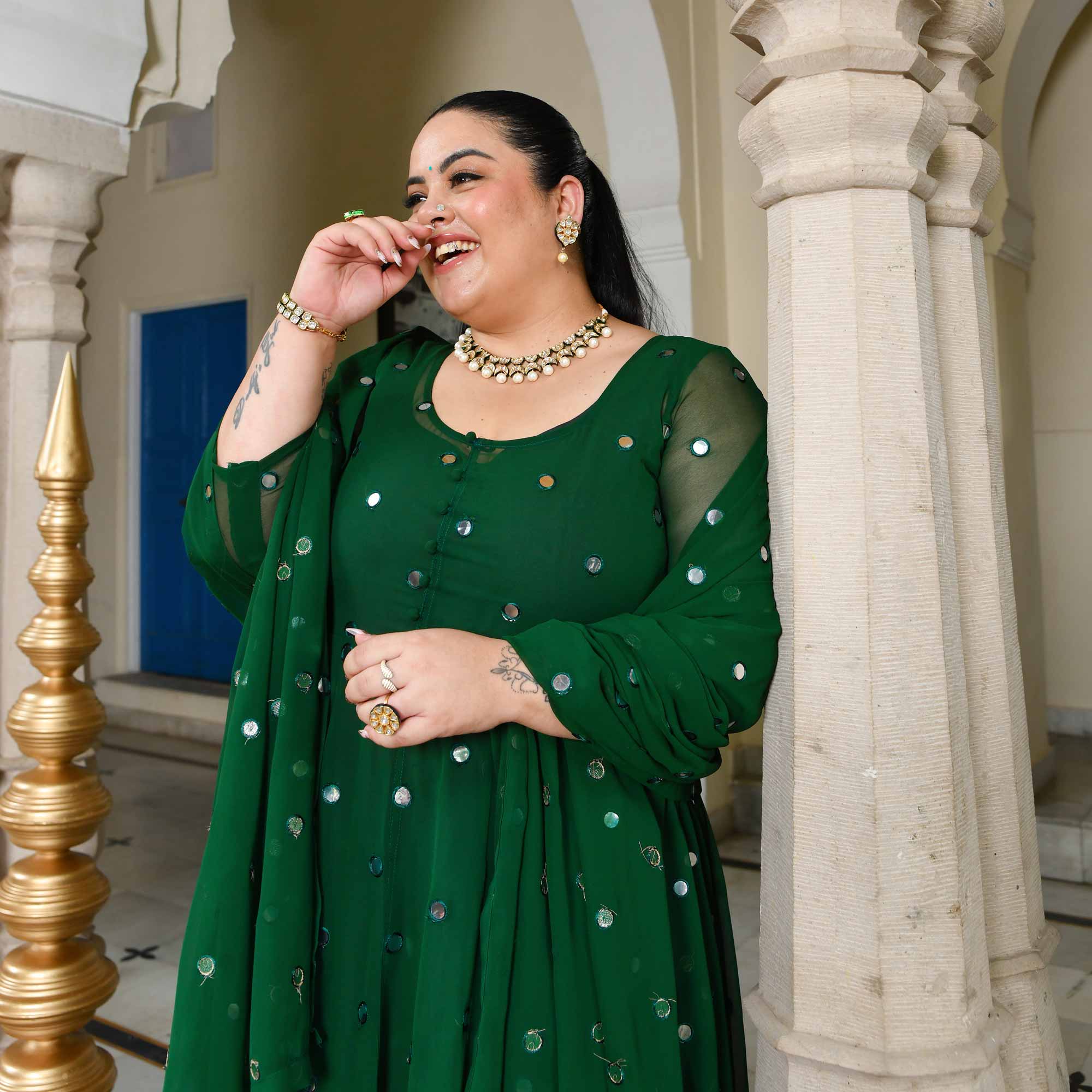 Glorious Green Radiance Georgette Embroidered Anarkali Set