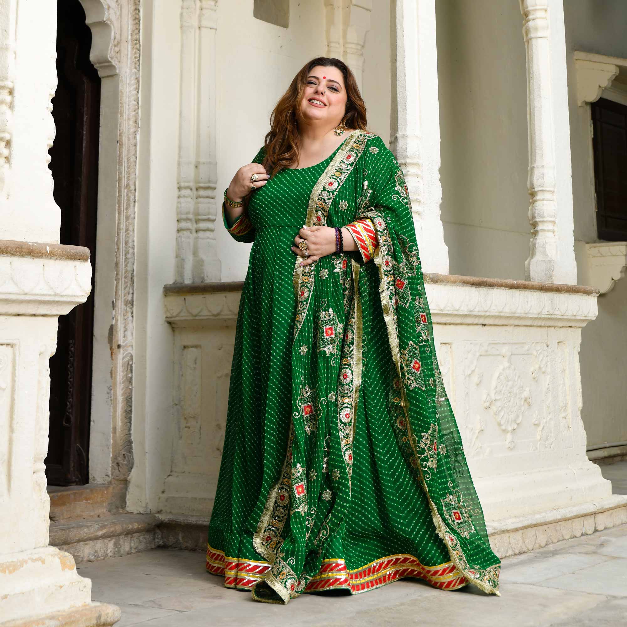 Buy Utsav Ka Noor- Deep Green Mothra Embroidered Anarkali Set | Meera Plus Size Buy Utsav Ka Noor- Deep Green Mothra Embroidered Anarkali Set | Meera Plus Size