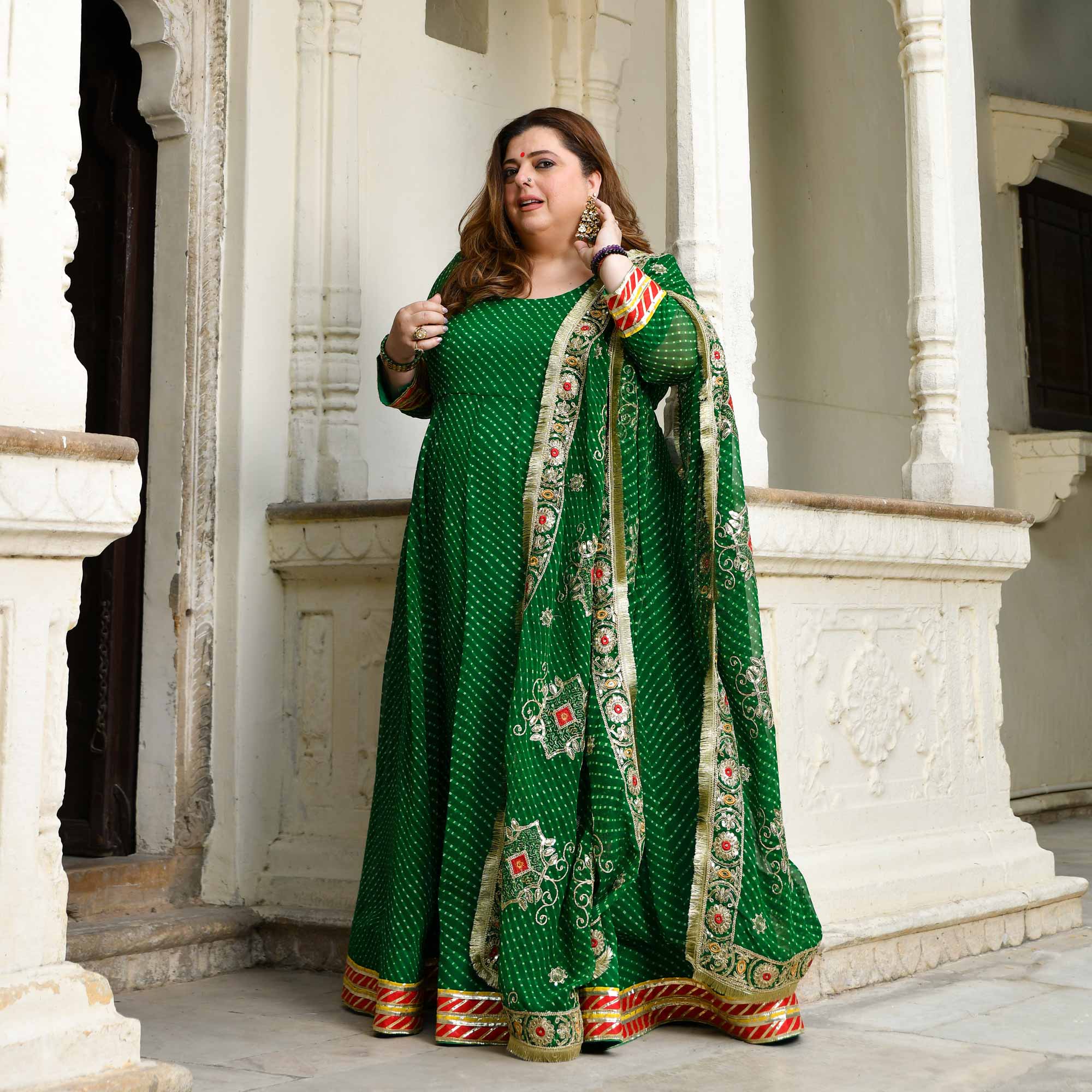 Utsav Ka Noor- Deep Green Mothra Embroidered Anarkali Set