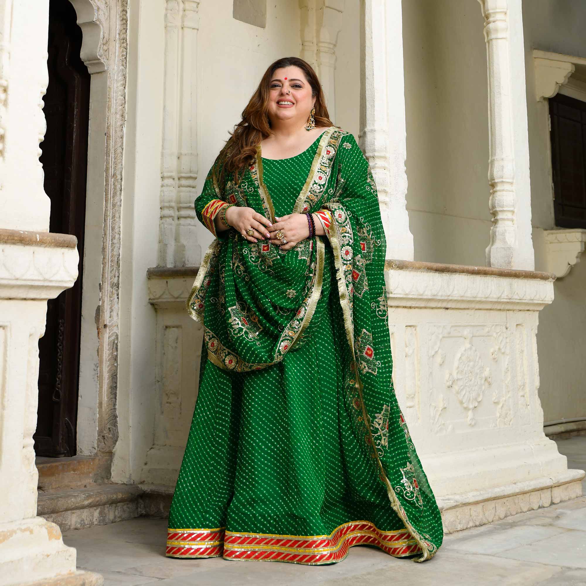 Utsav Ka Noor- Deep Green Mothra Embroidered Anarkali Set