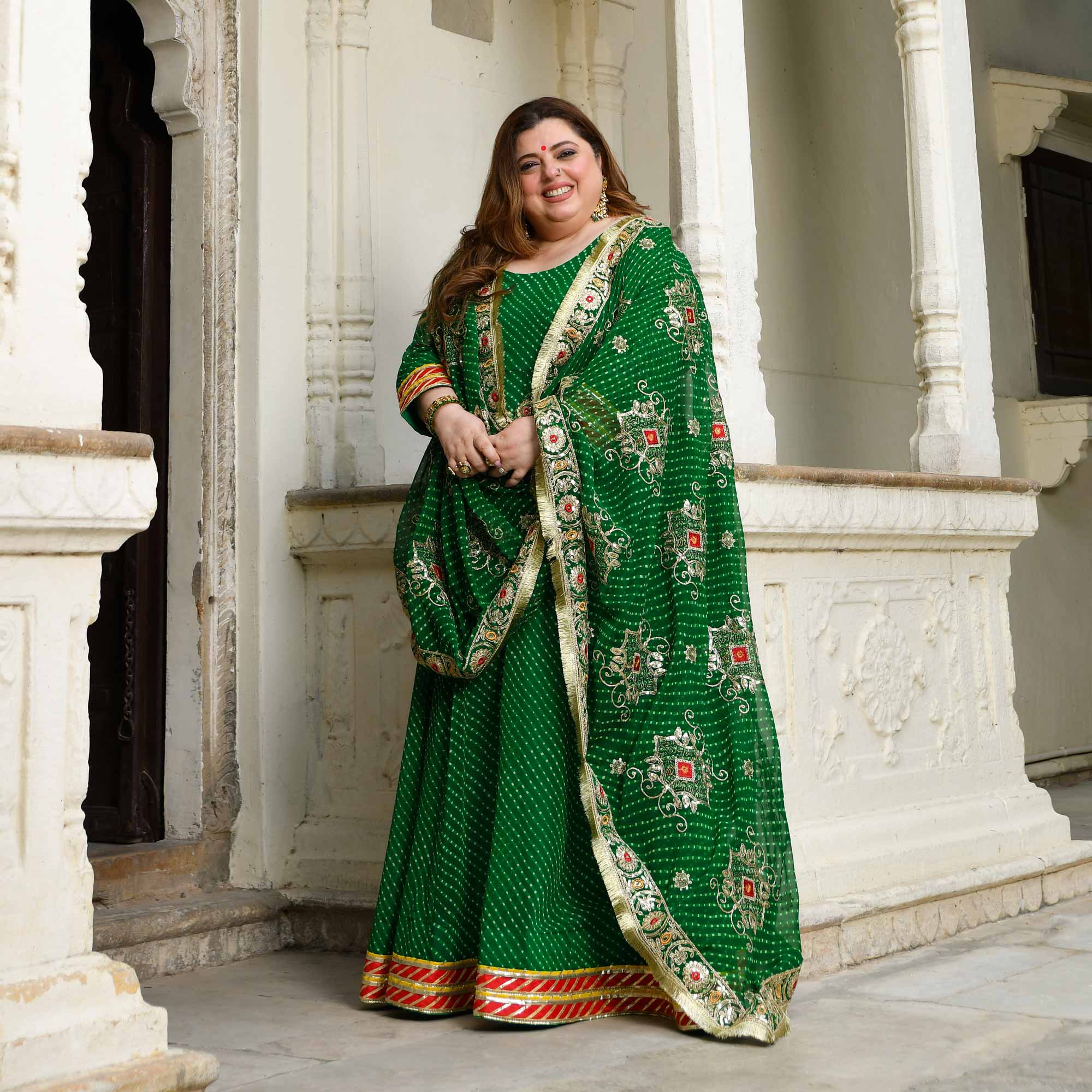 Utsav Ka Noor- Deep Green Mothra Embroidered Anarkali Set