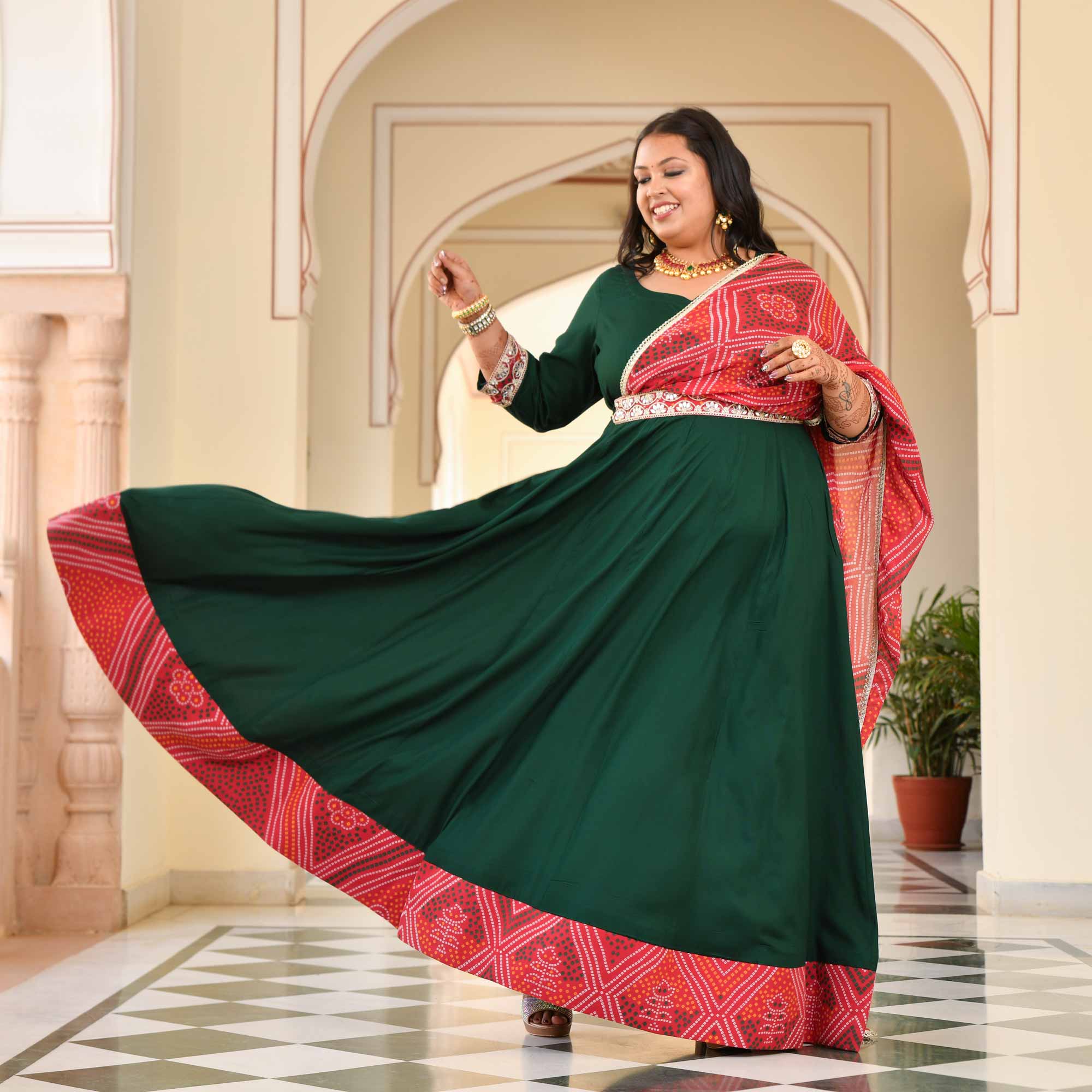 Morpankh Green Anarkali with Bandhani Belt Drape
