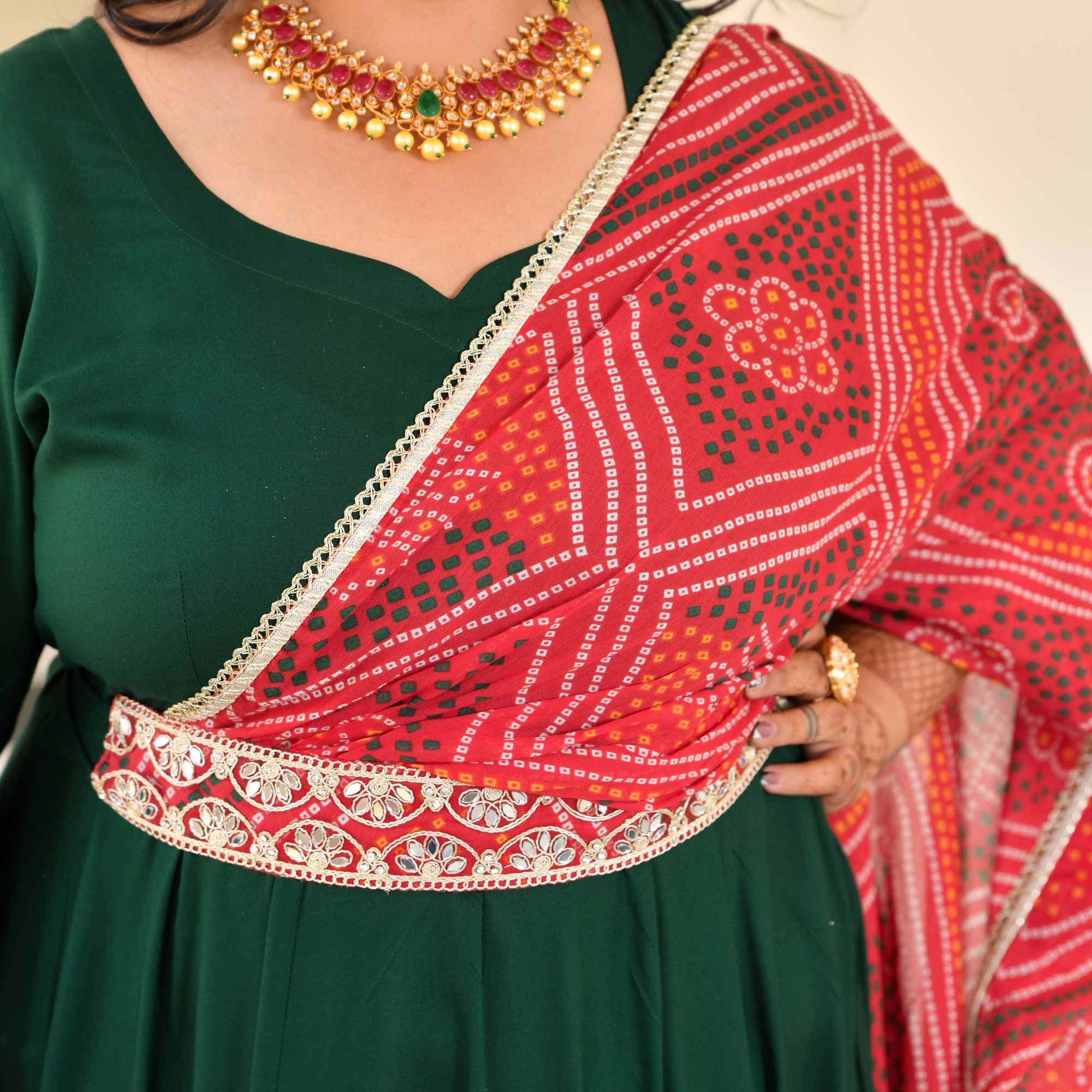 Morpankh Green Anarkali with Bandhani Belt Drape