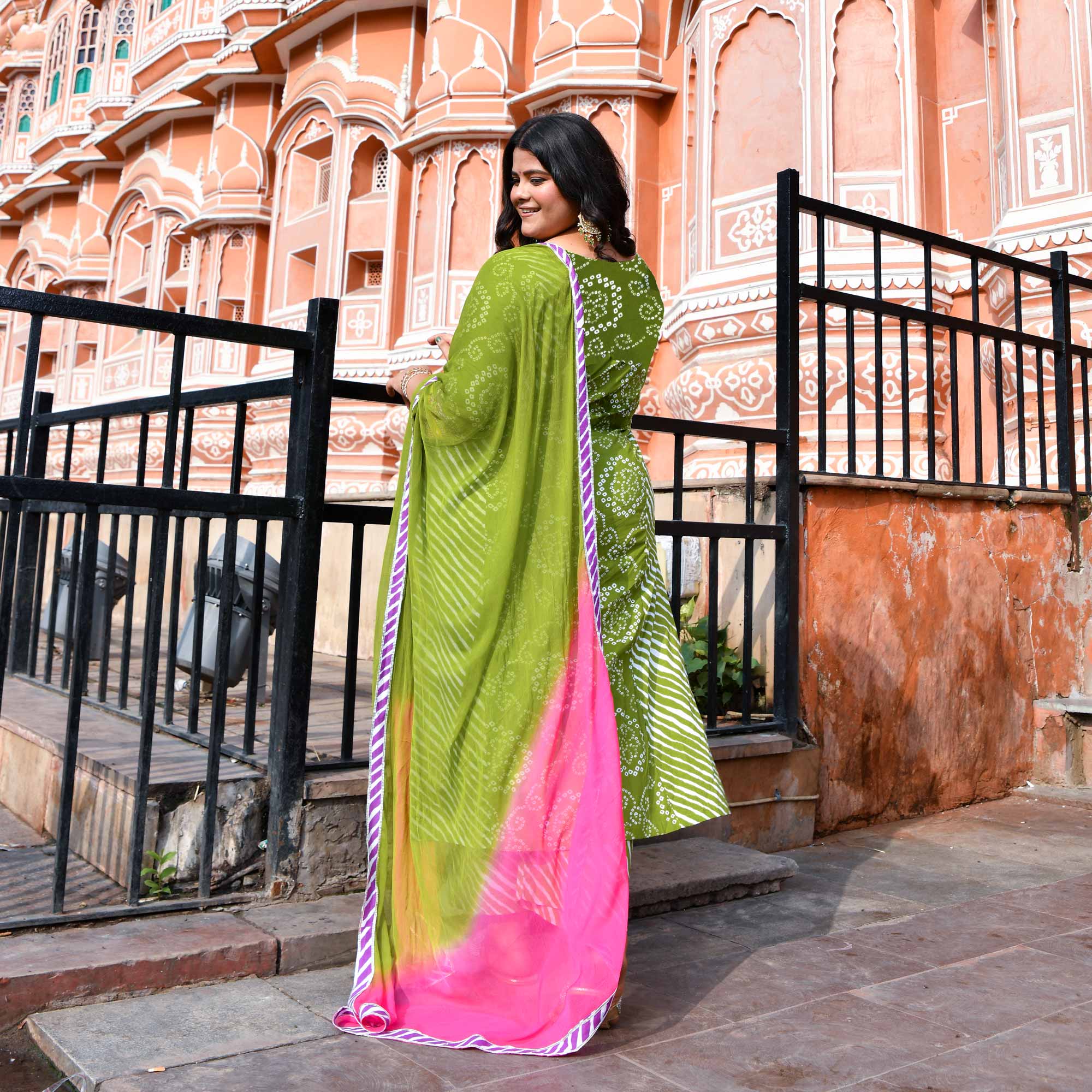 Saanjh - Green Bandhani Cotton Gota Kurta