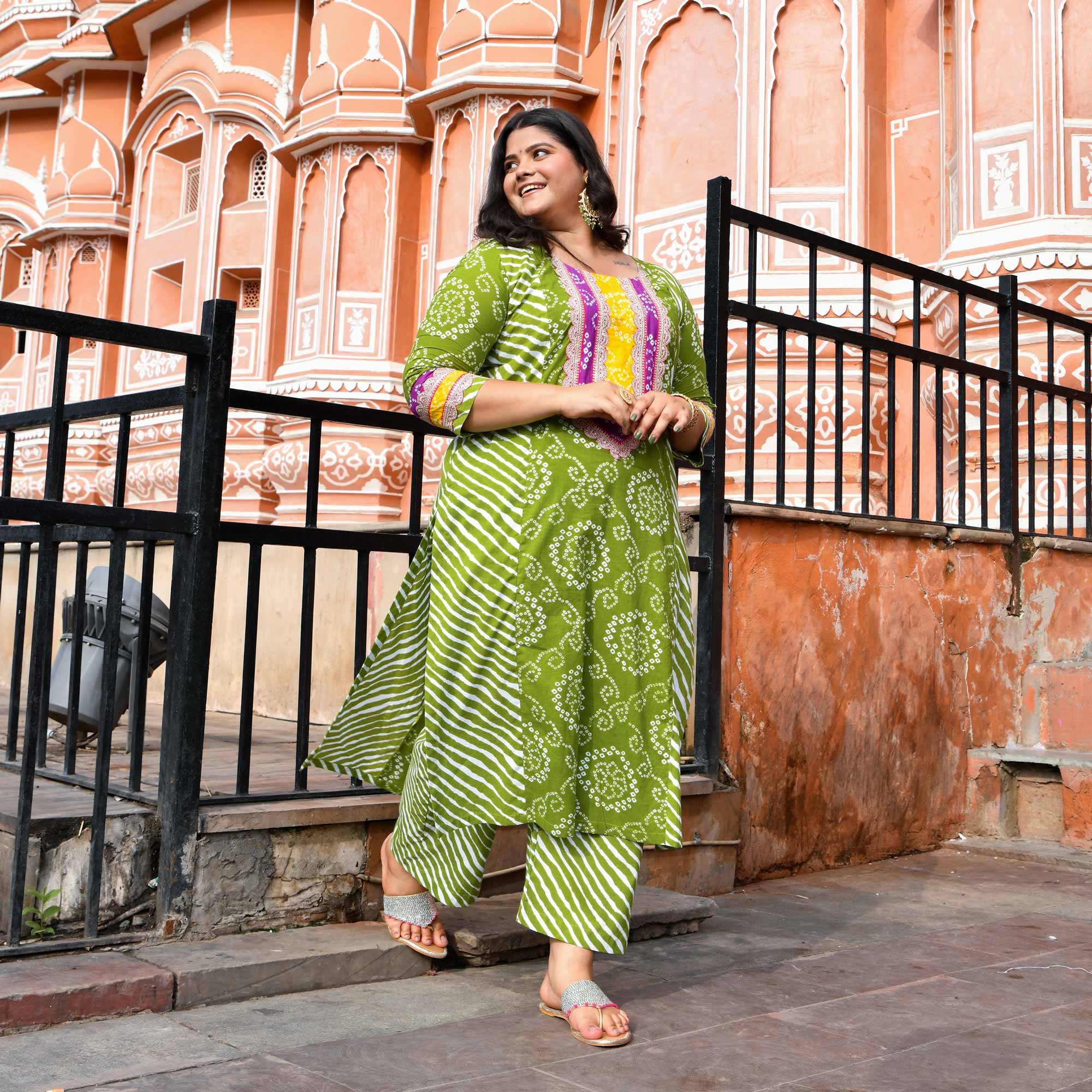 Saanjh - Green Bandhani Cotton Gota Kurta