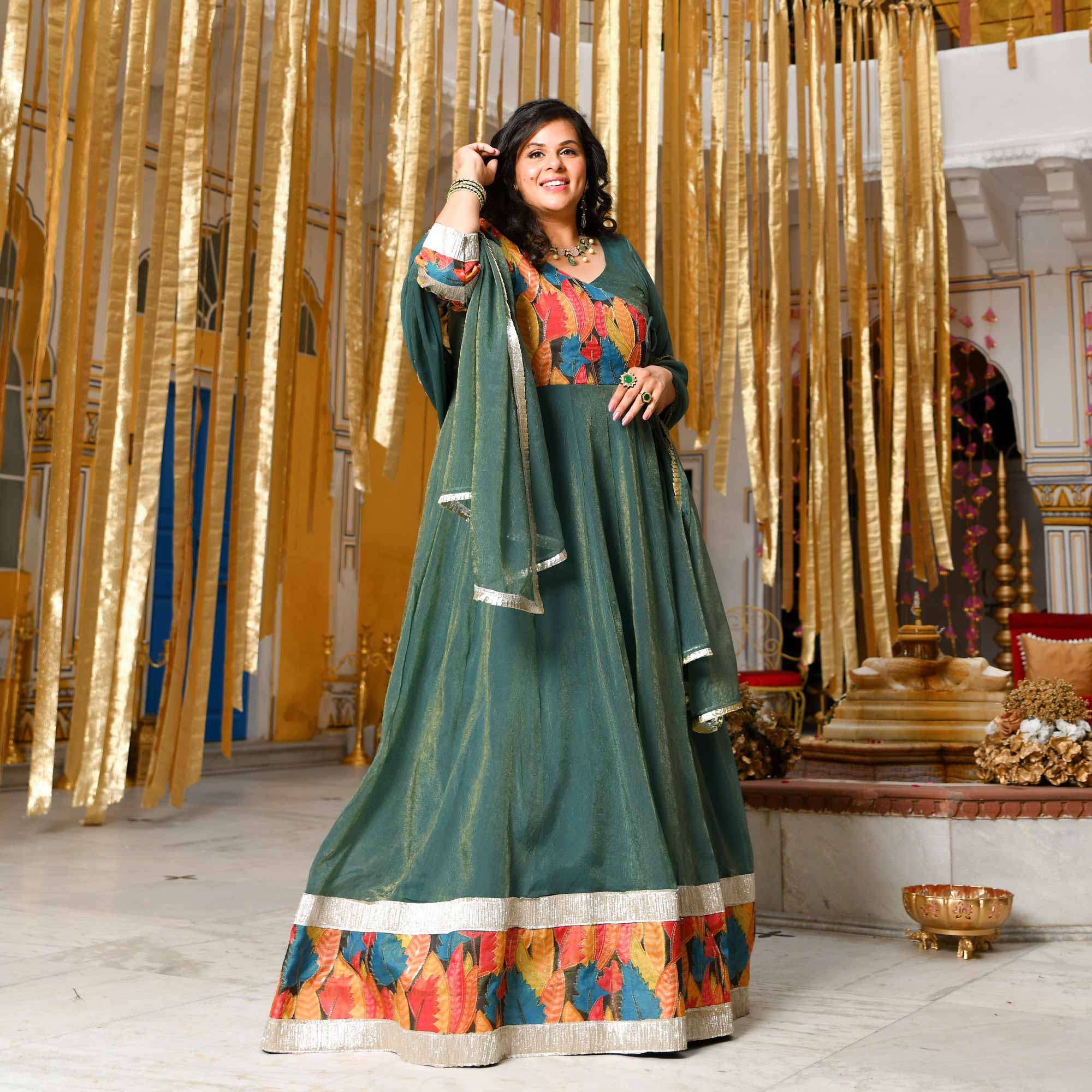 Forest Dew-Sage green Tissue Silk Anarkali