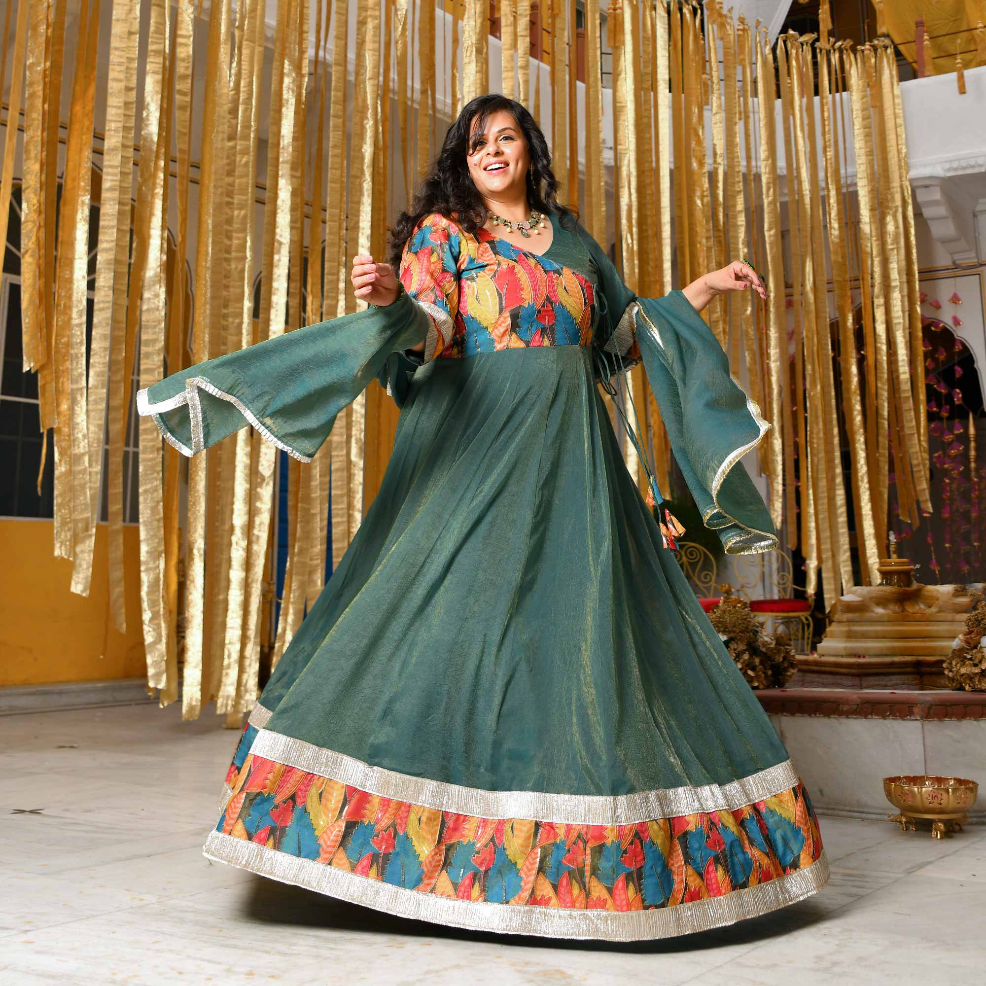 Forest Dew-Sage green Tissue Silk Anarkali